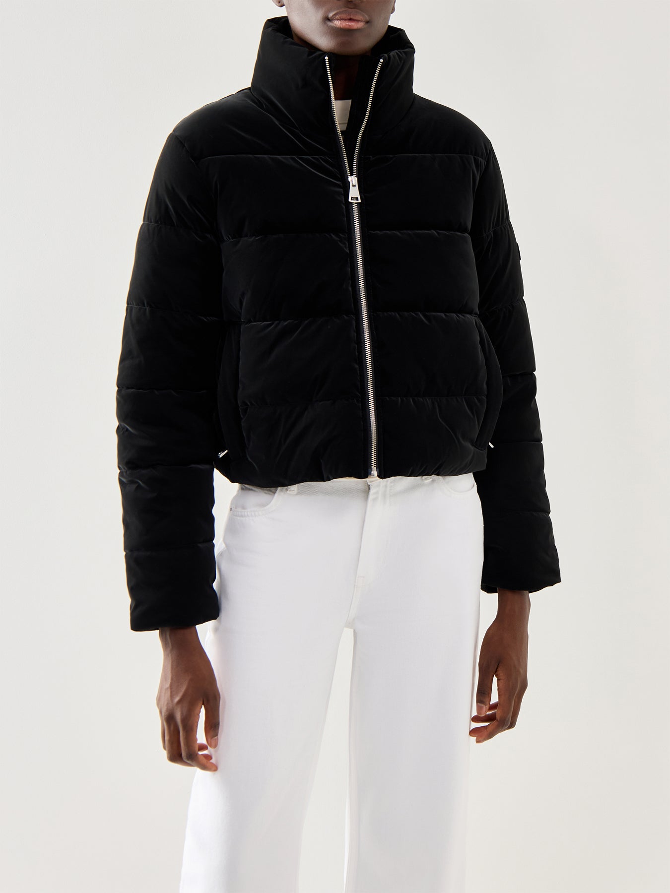 Barbour International Hudson Faux Velvet Puffer Jacket Black