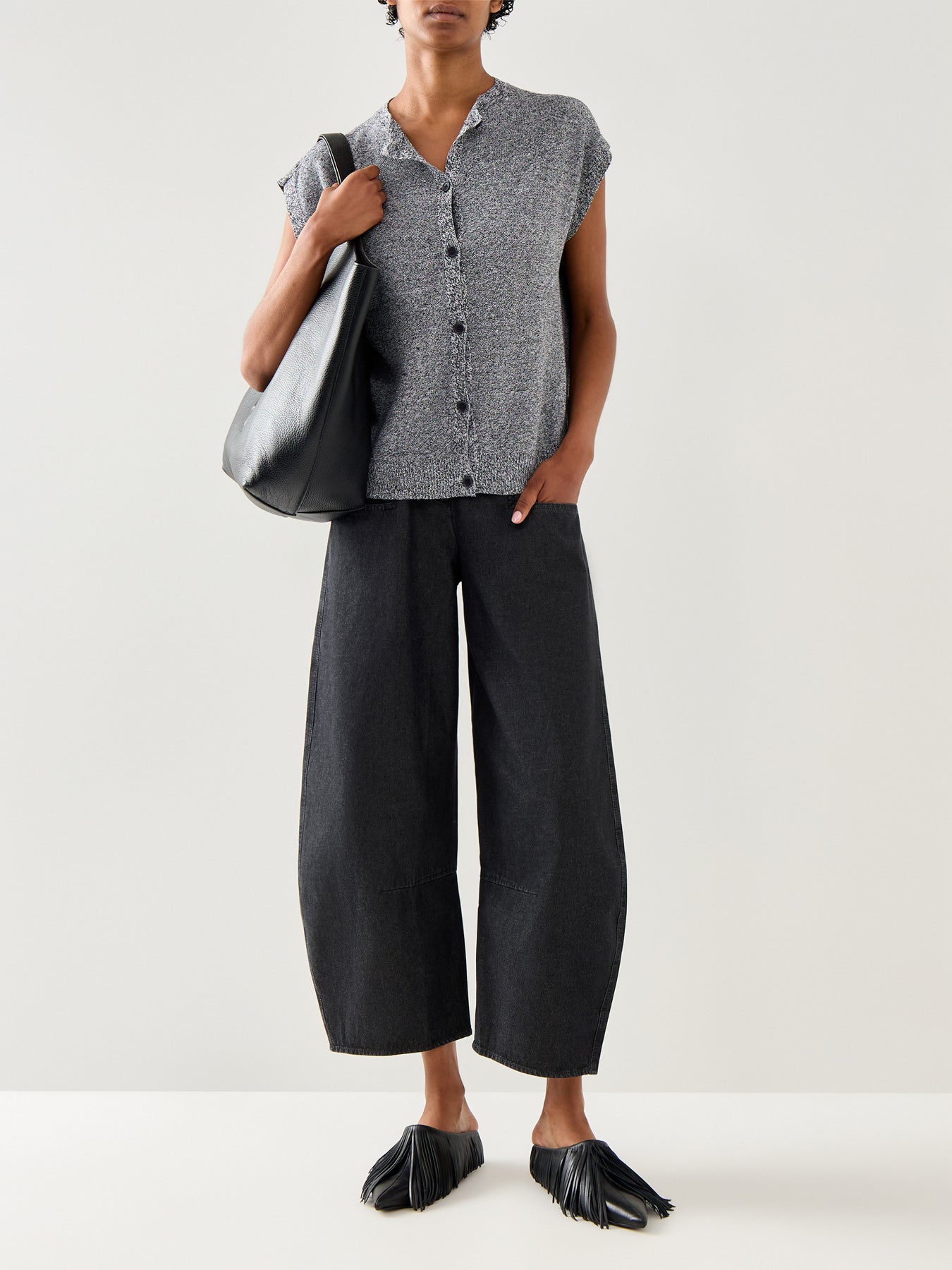 Crew Neck Linen Cotton Vest Grey