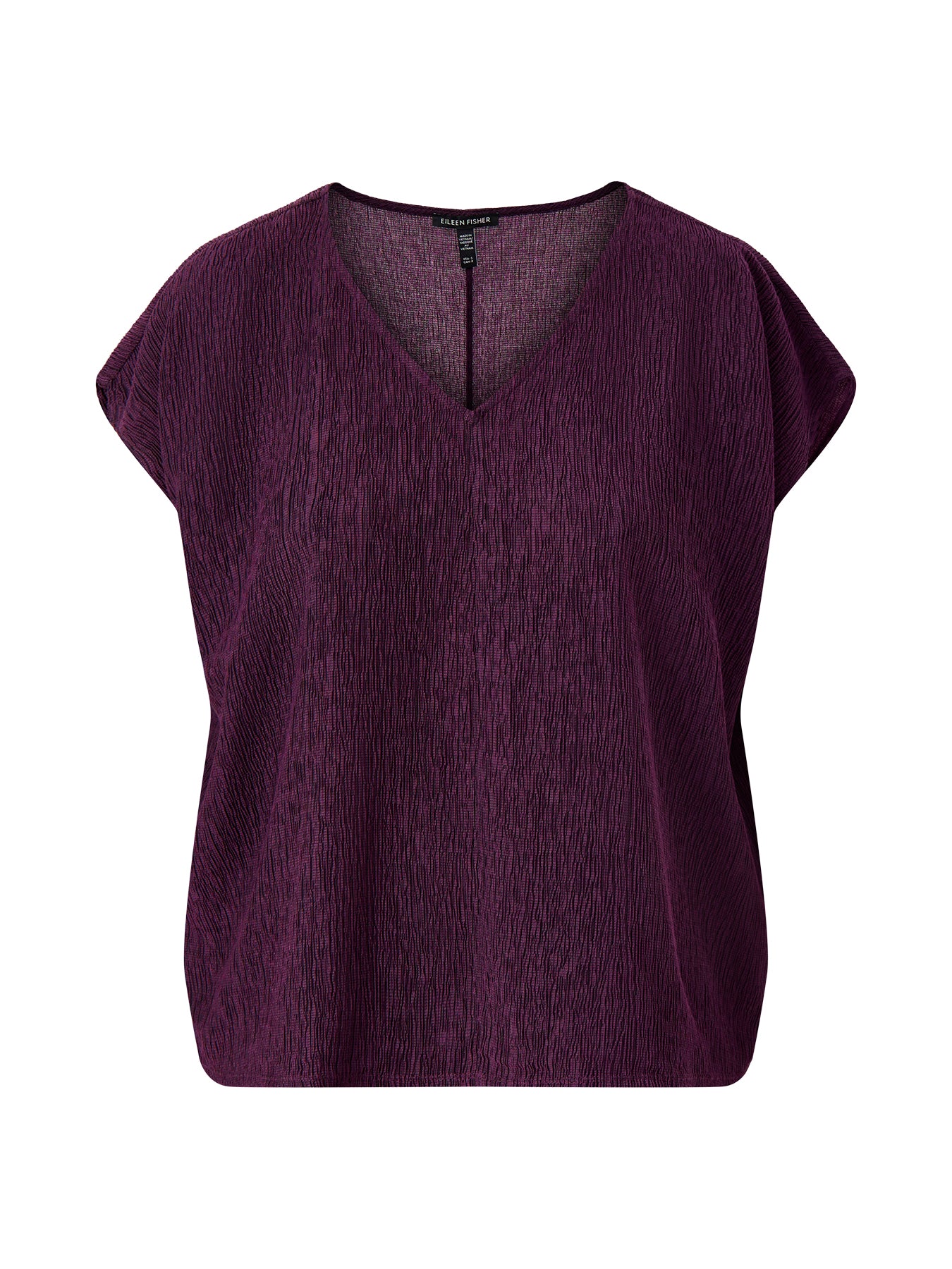 V-Neck Square Woven Plisse Top Purple
