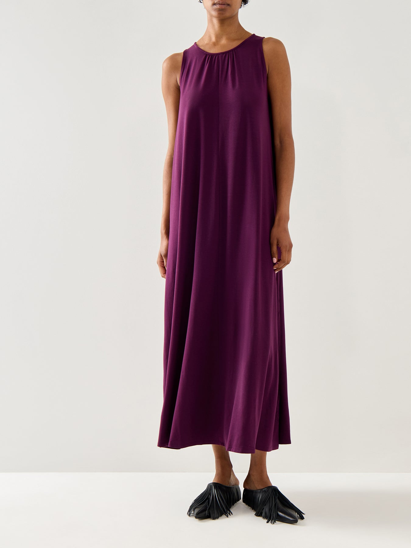 Round Neck Maxi Dress Tie Jersey Stretch Purple
