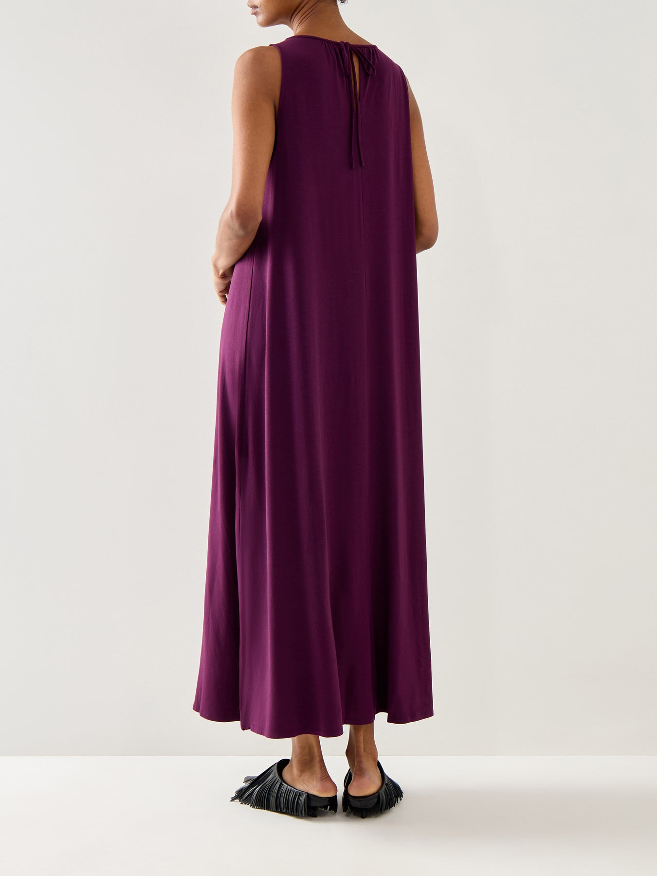 Round Neck Maxi Dress Tie Jersey Stretch Purple
