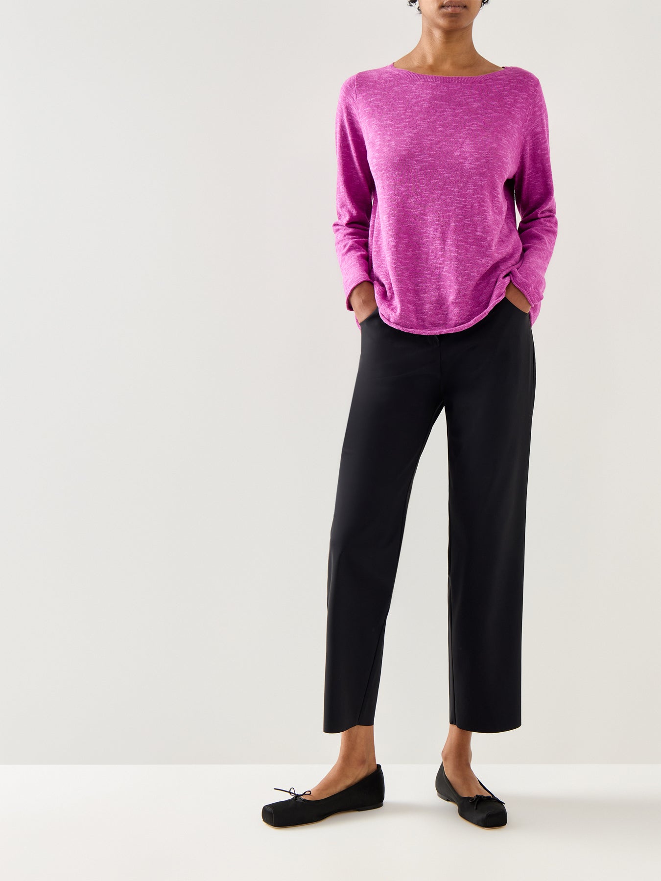 Bateau Neck Sweater Linen Cotton Slub Pink