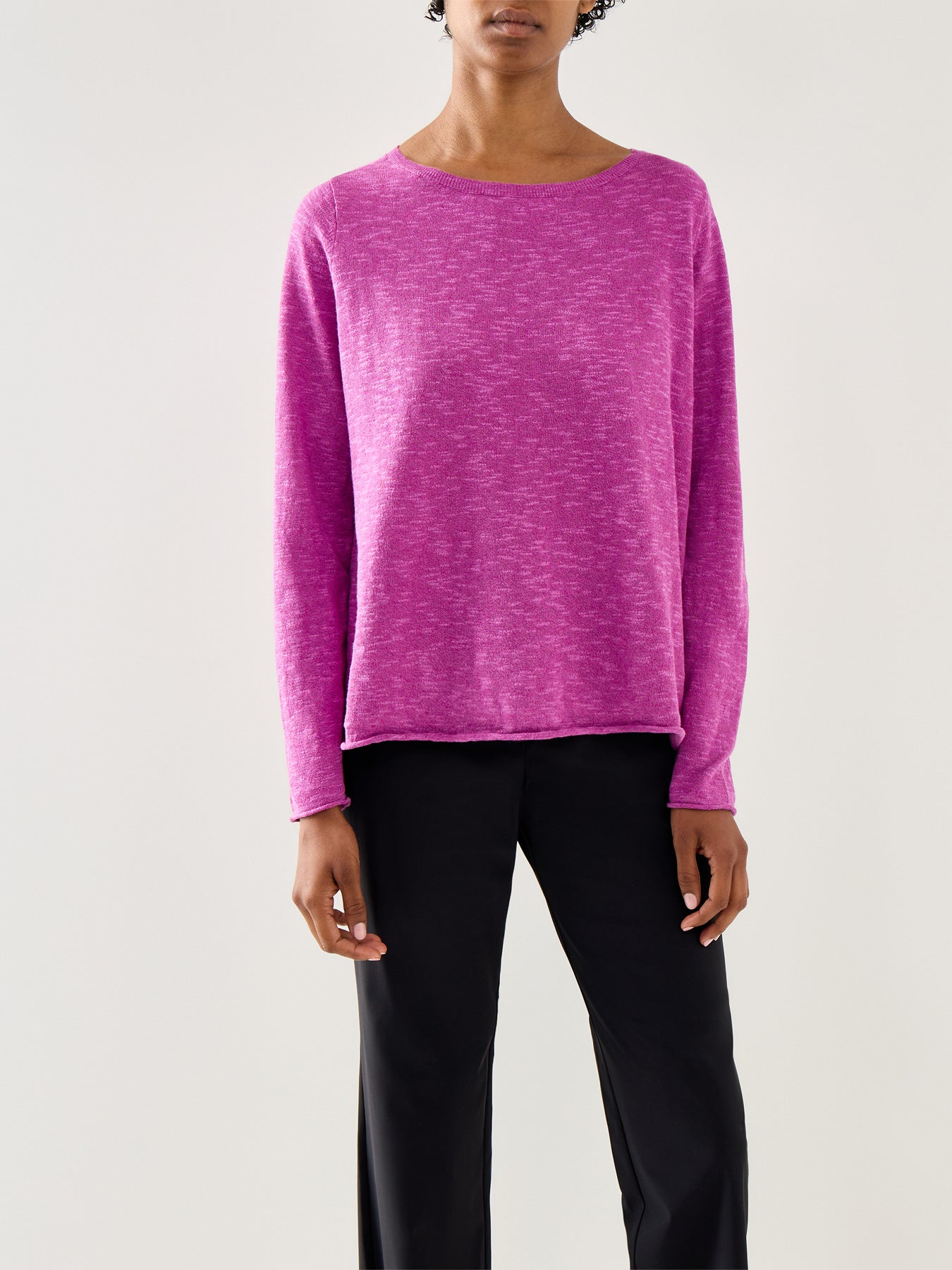 Bateau Neck Sweater Linen Cotton Slub Pink