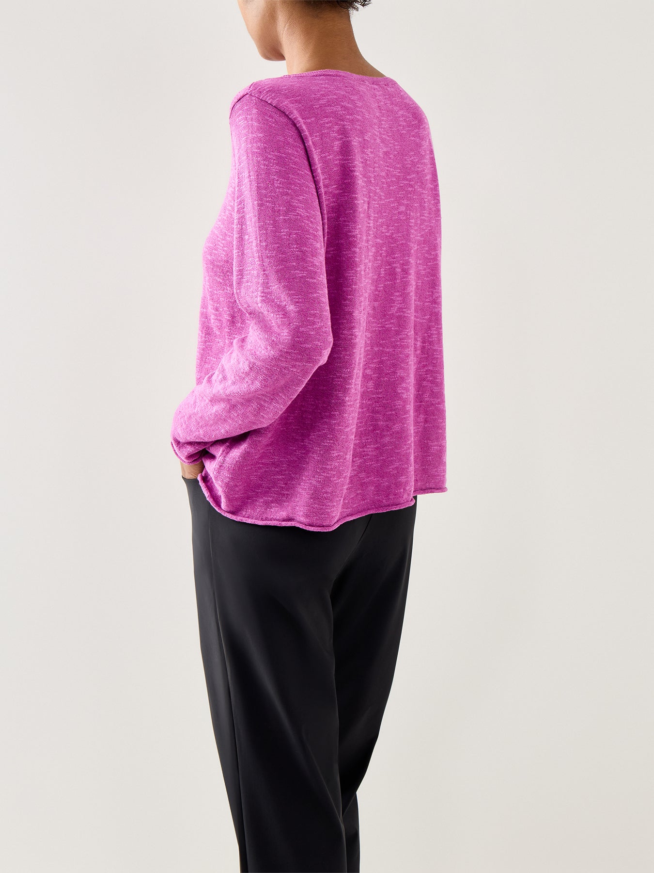 Bateau Neck Sweater Linen Cotton Slub Pink