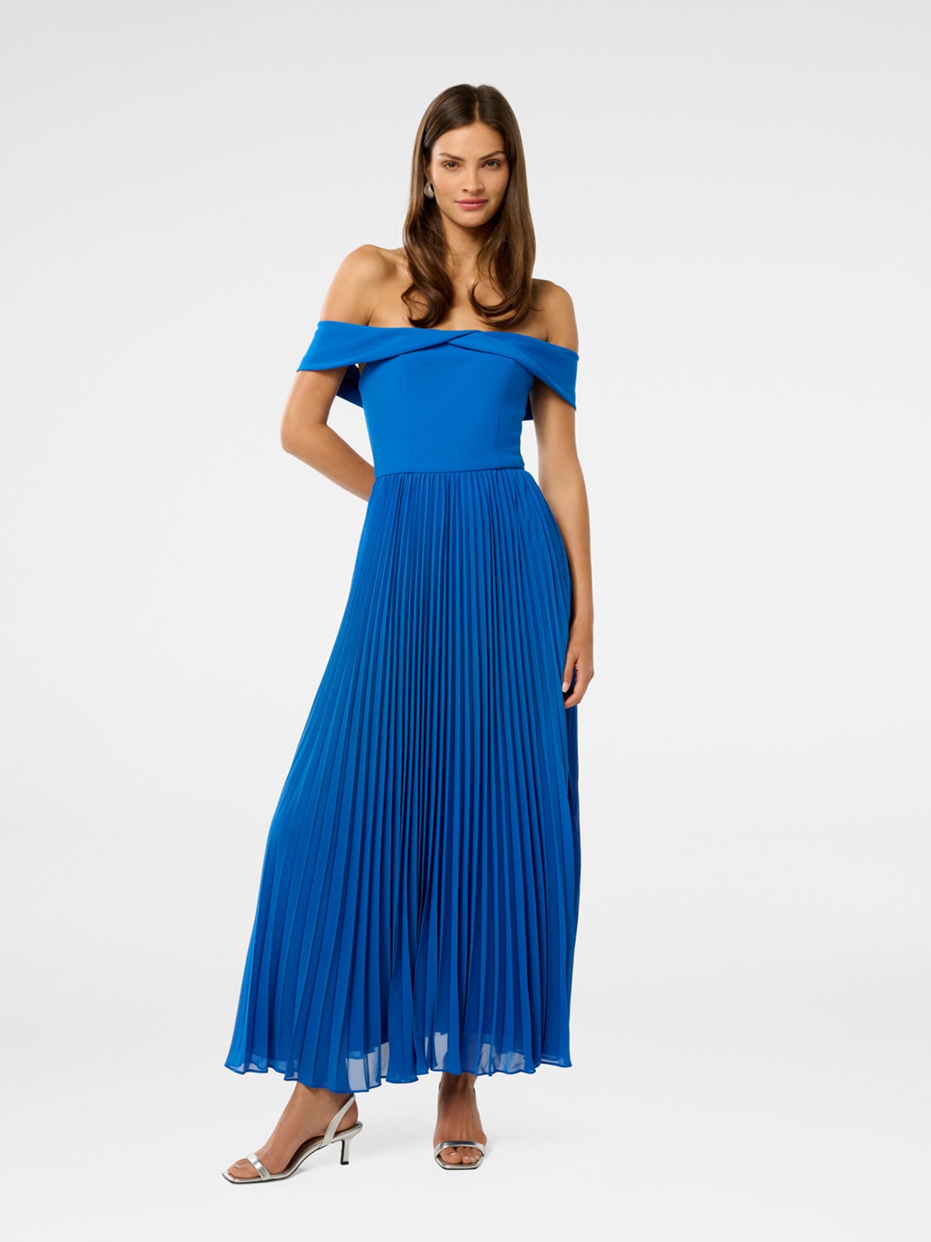 Louise Off Shoulder Pleated Midi Dress
