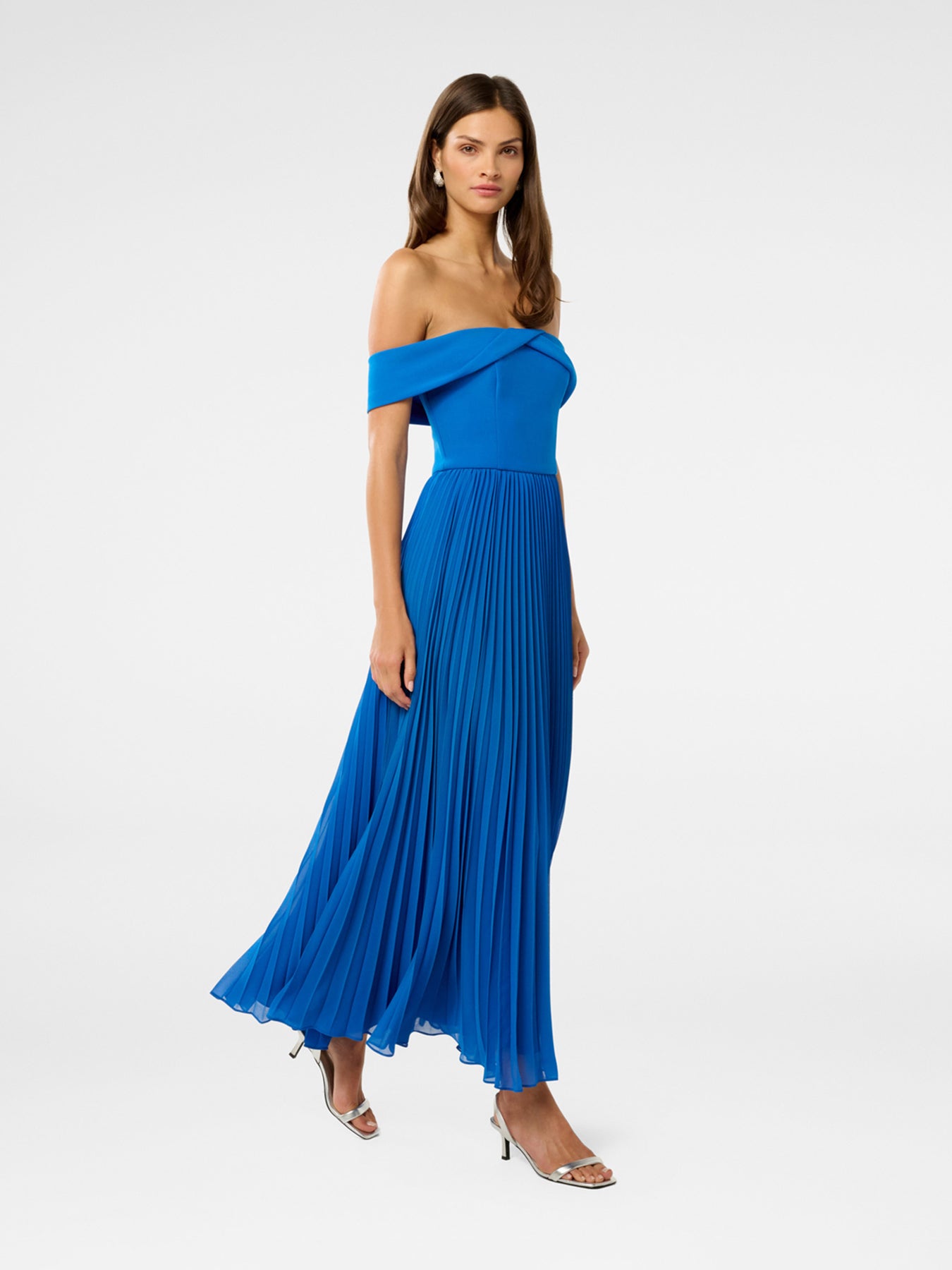Louise Off Shoulder Pleated Midi Dress