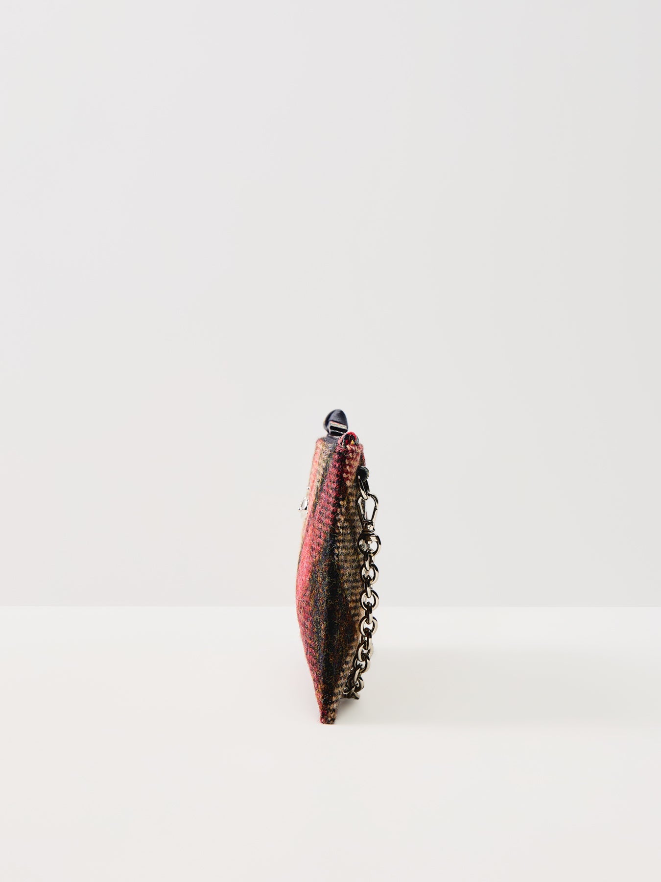 Small Flat Zip Clutch Light Check Wool