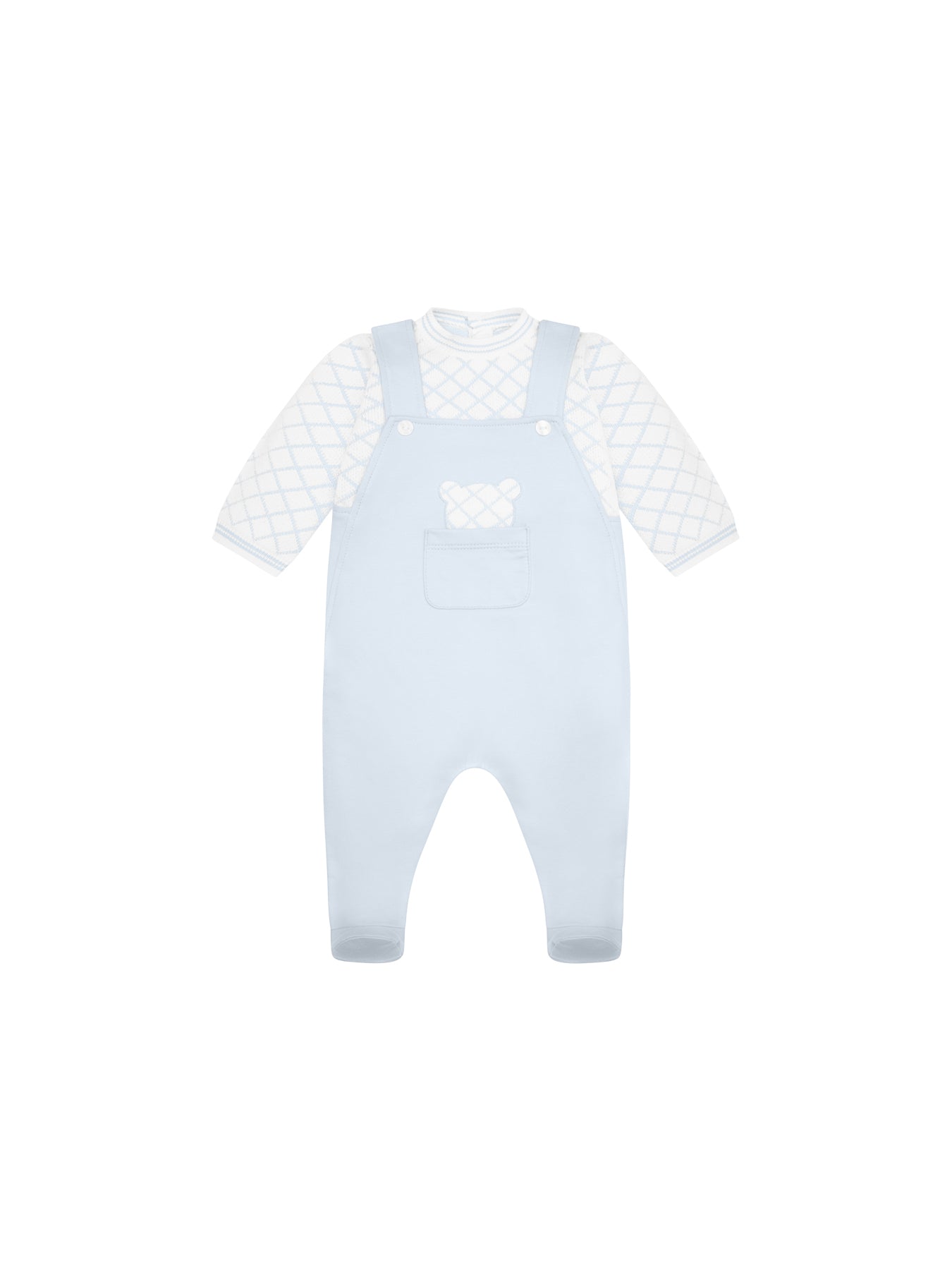 Kit 2-in-1 Dungaree with Knit Top & Teddy Applique Blue