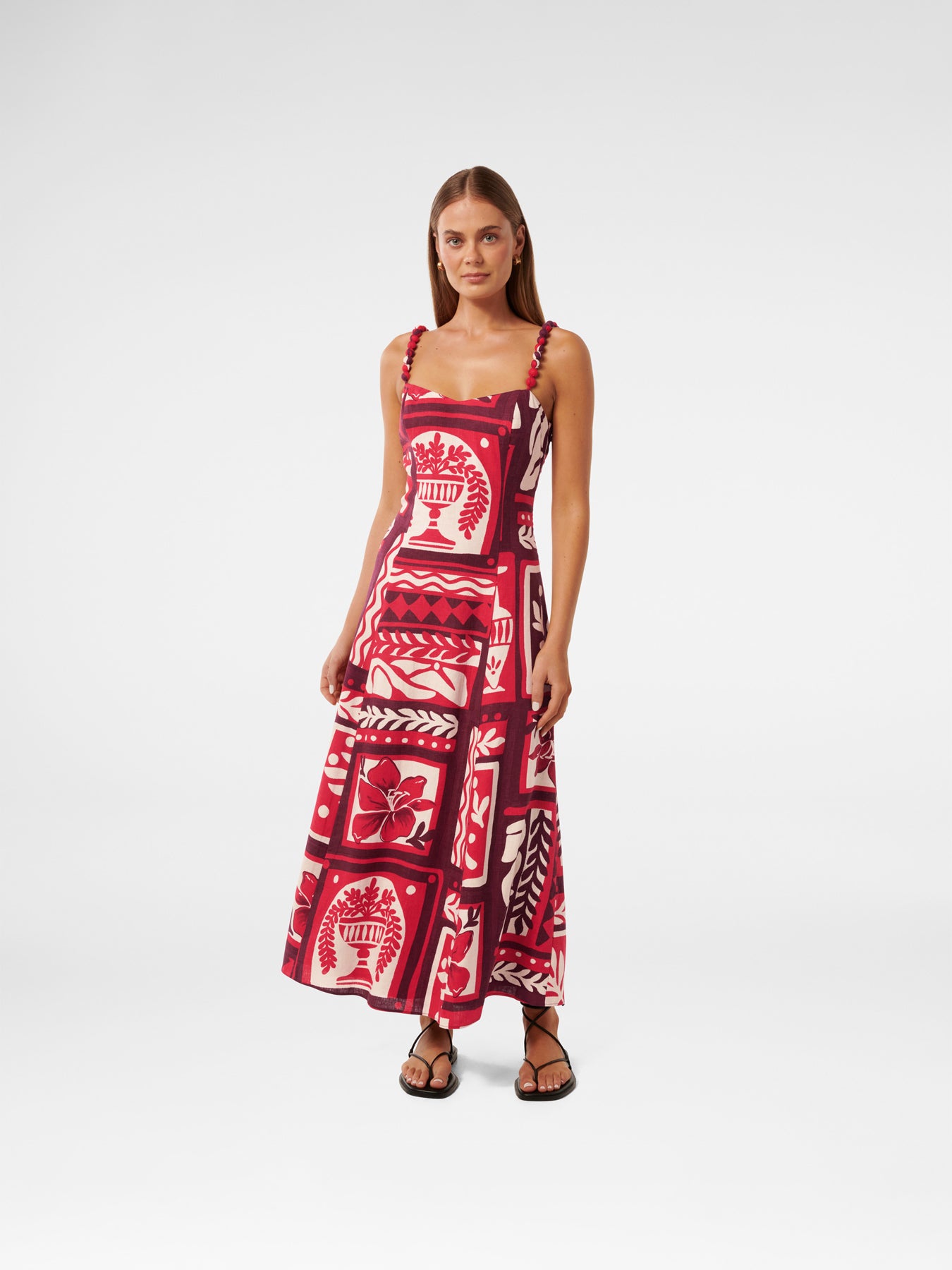 Simona Square Neck Strappy Linen Midi Dress
