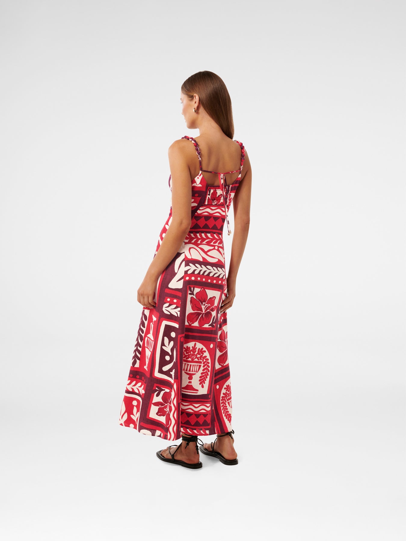 Simona Square Neck Strappy Linen Midi Dress