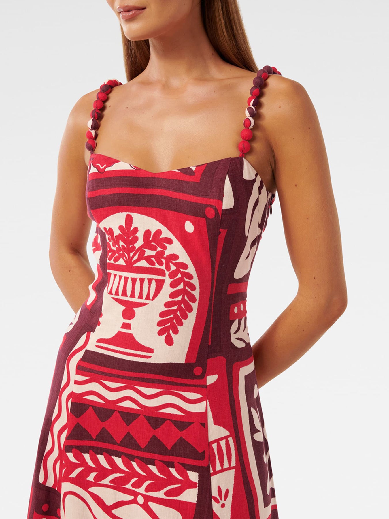 Simona Square Neck Strappy Linen Midi Dress