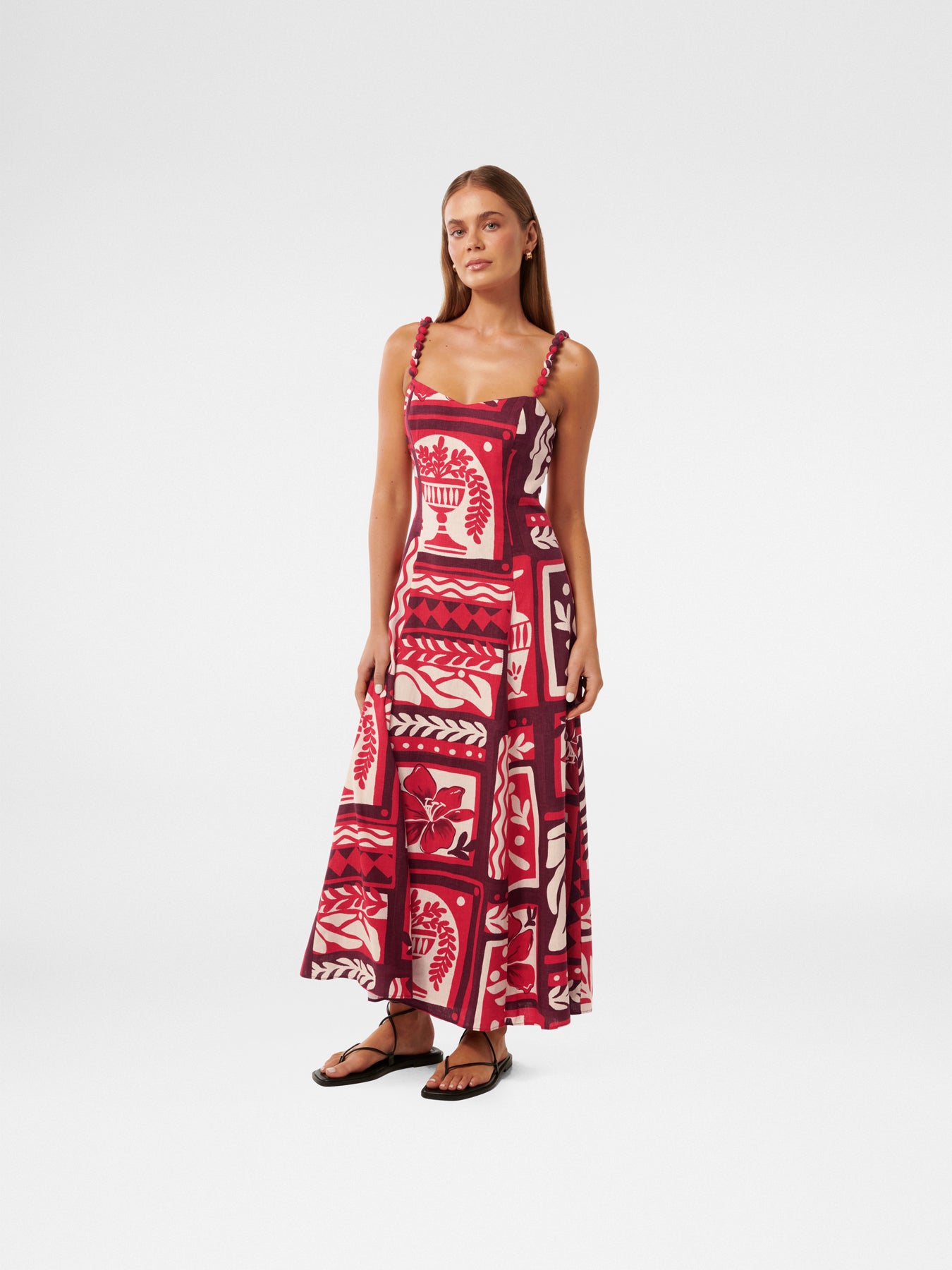 Simona Square Neck Strappy Linen Midi Dress
