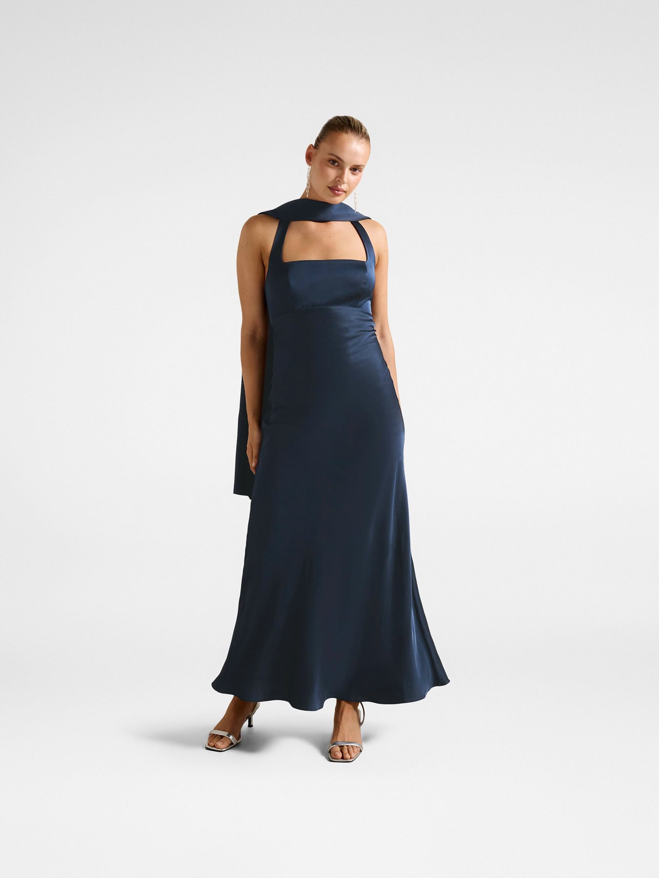 Navy April Open Back Satin Maxi Dress