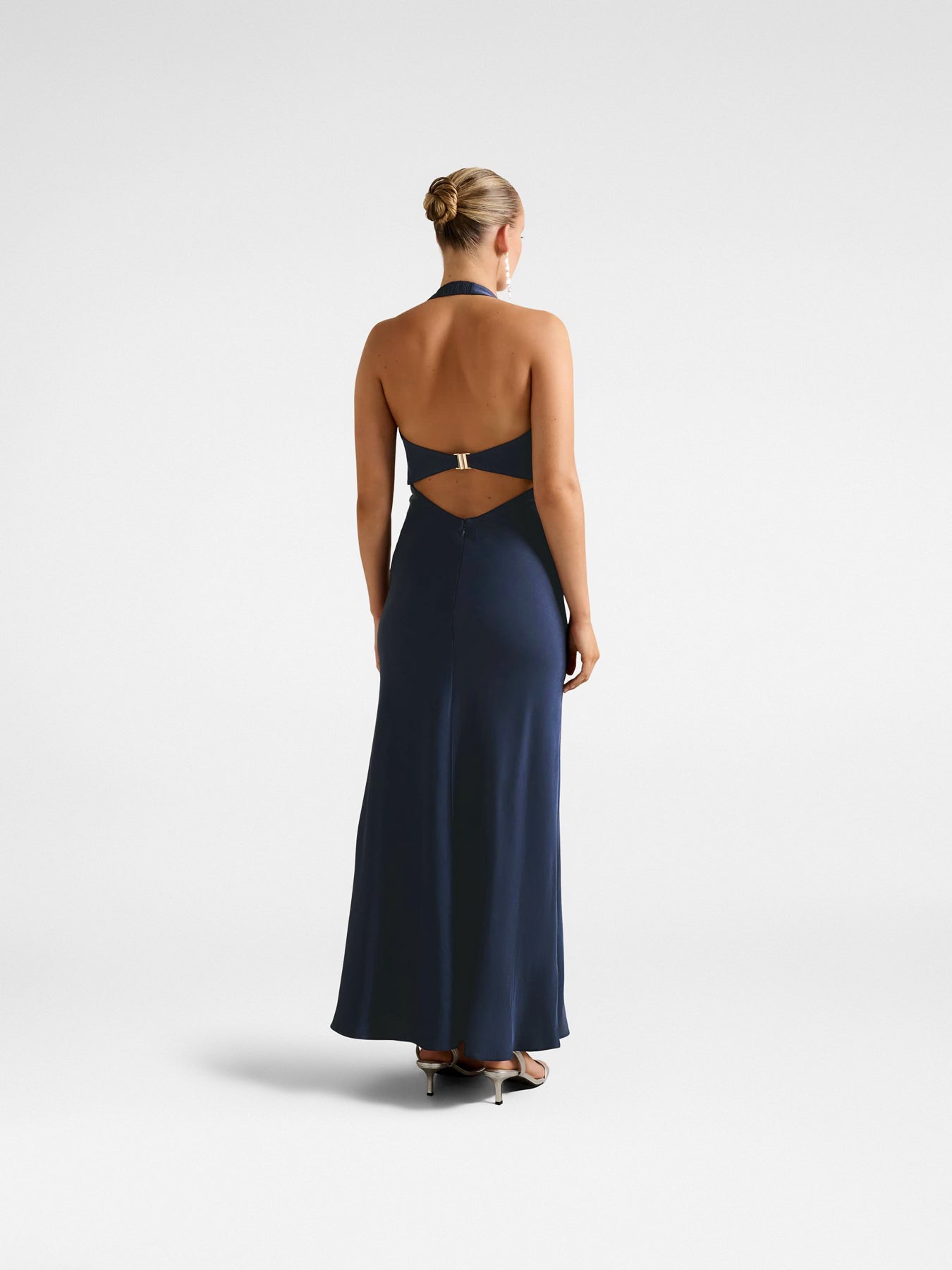 Navy April Open Back Satin Maxi Dress