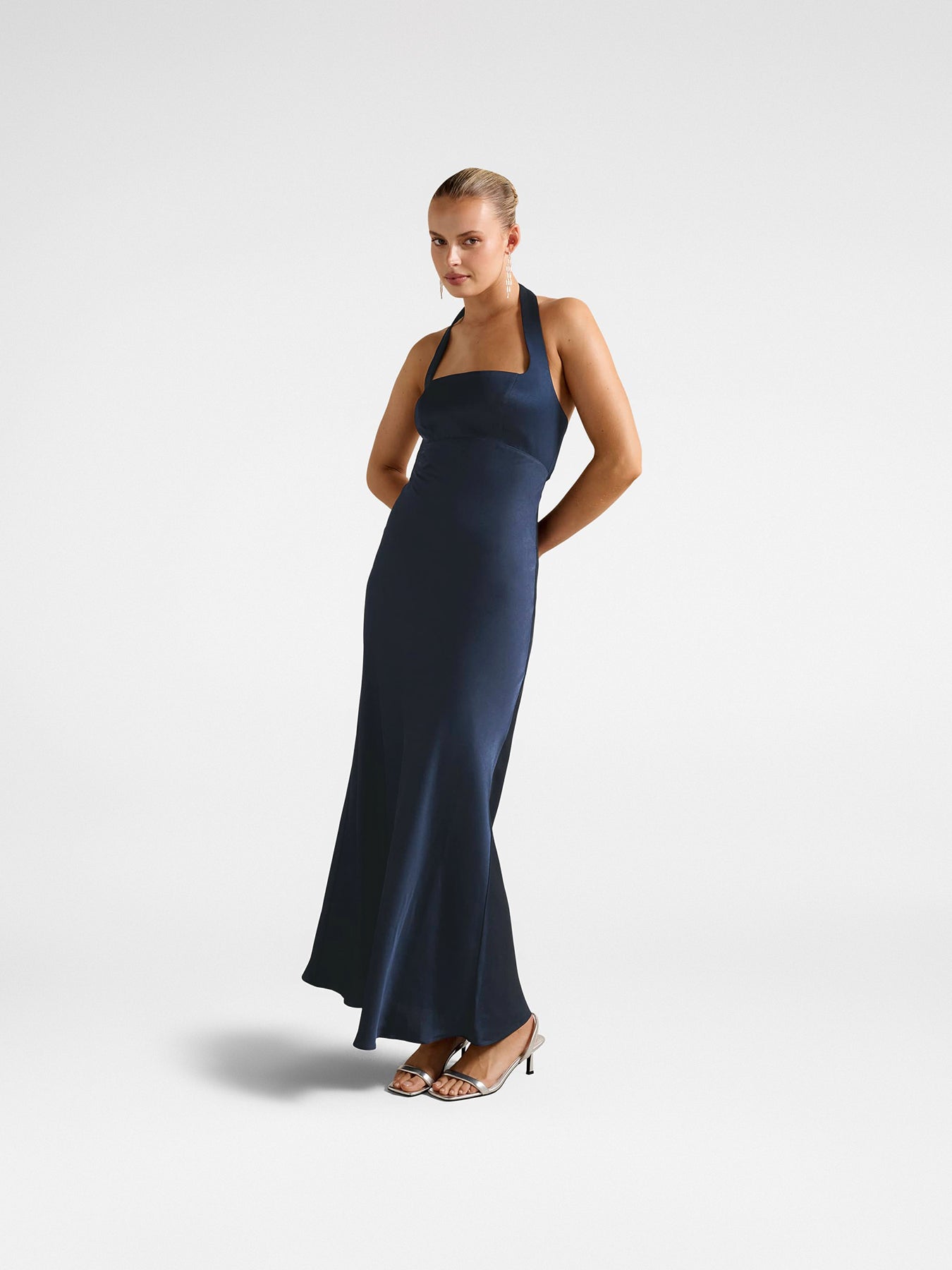 Navy April Open Back Satin Maxi Dress