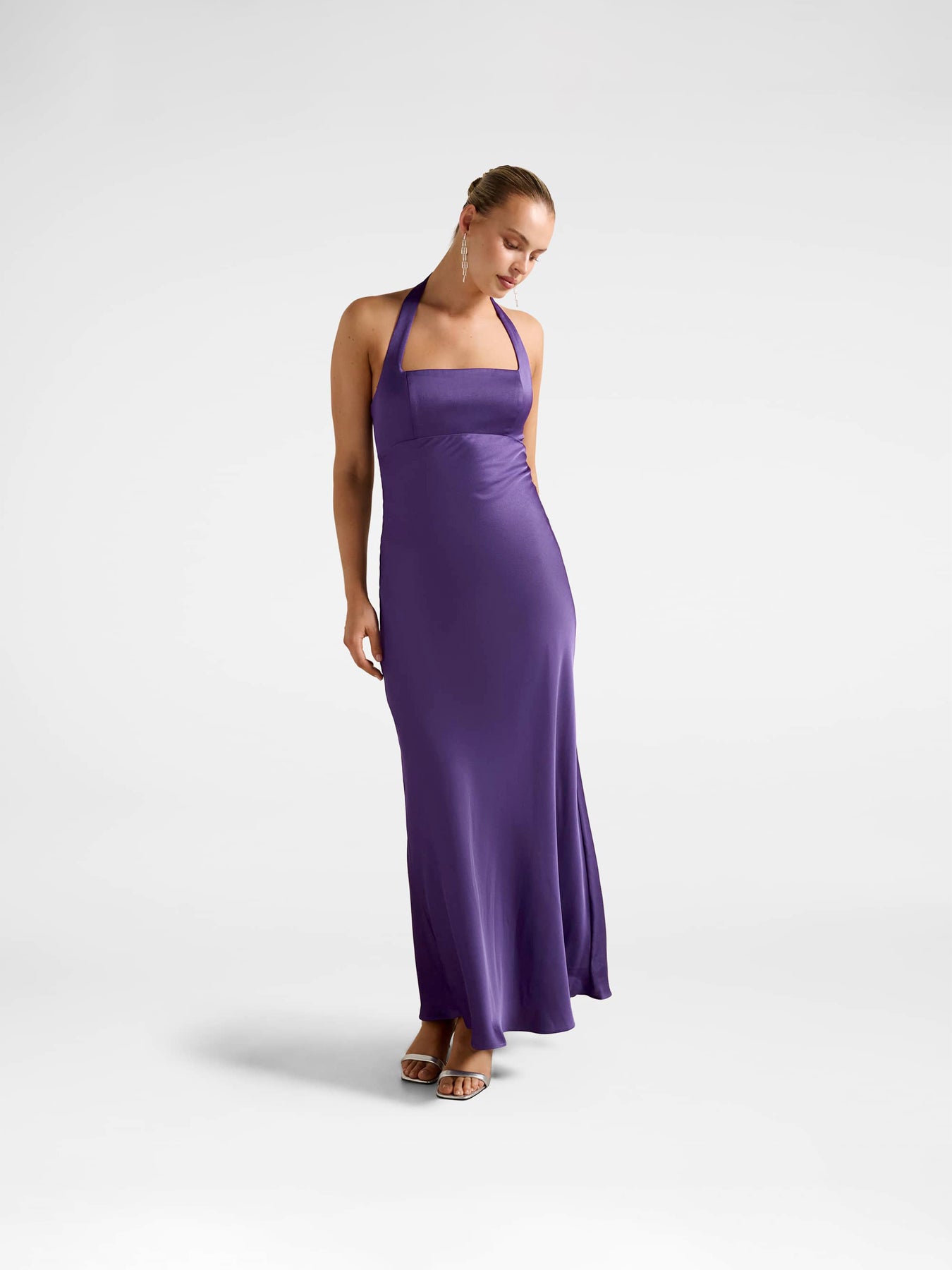 Purple April Open Back Satin Maxi Dress