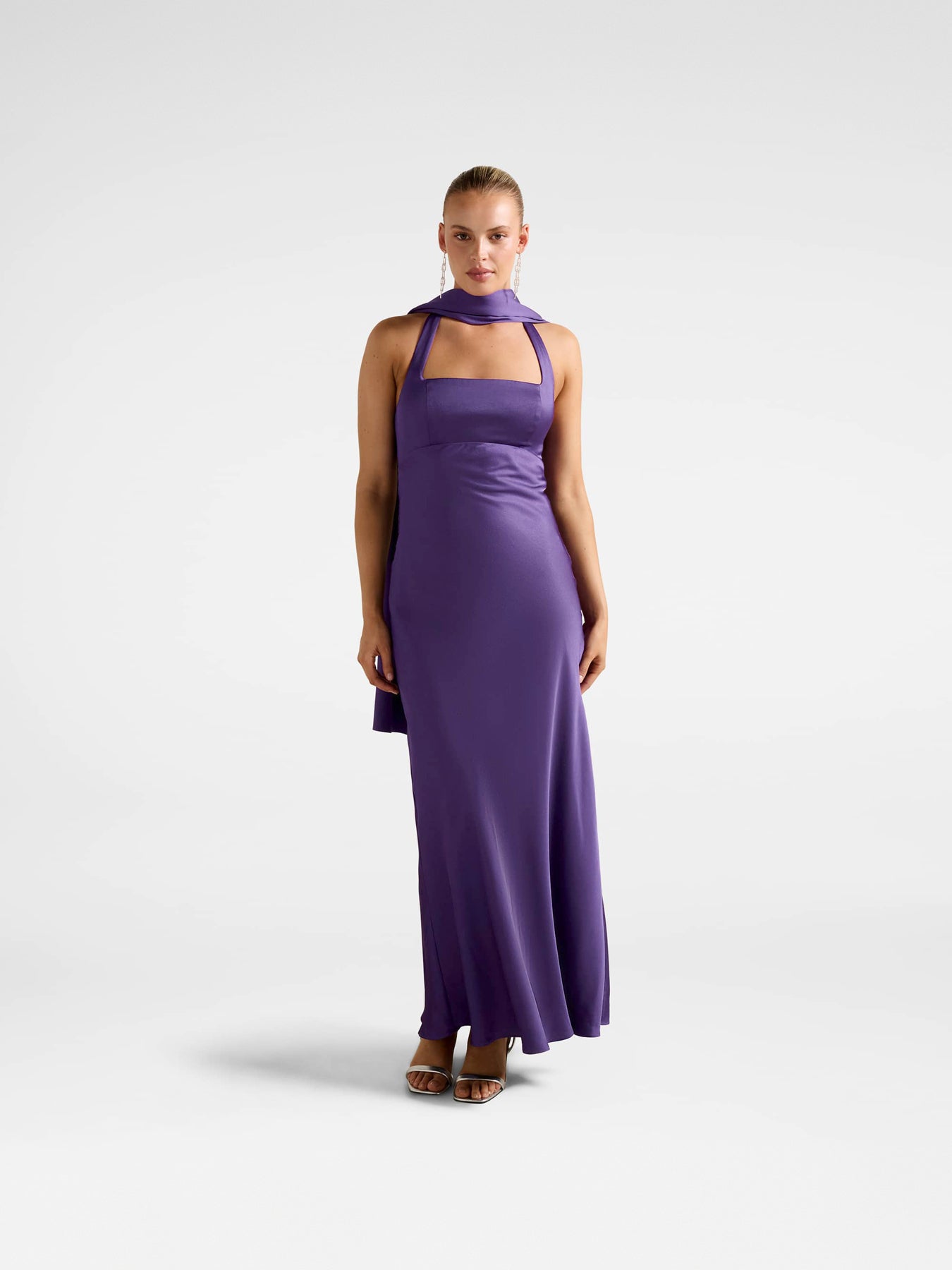 Purple April Open Back Satin Maxi Dress