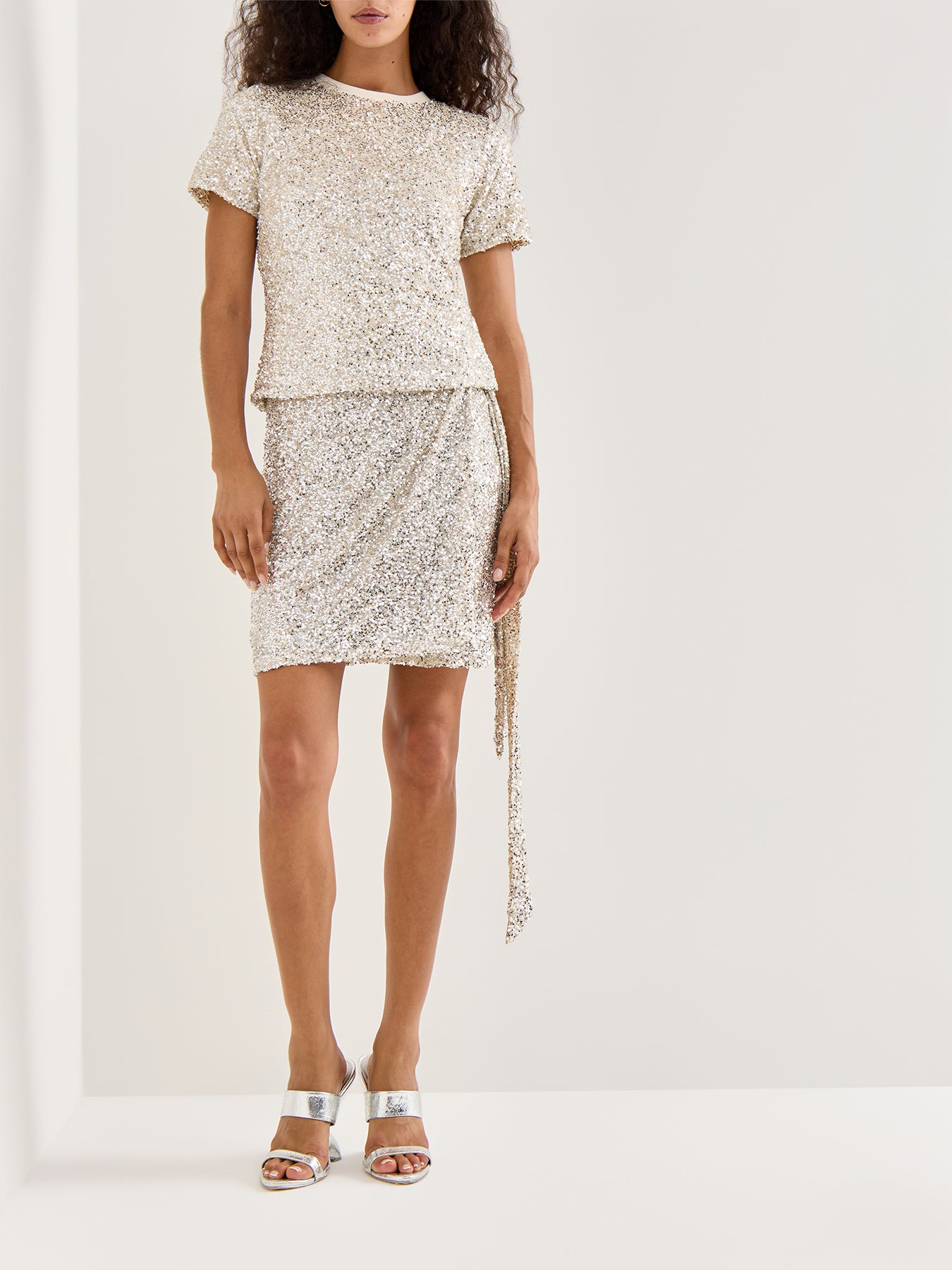 Silver Sequin Short Sleeves T Shirt