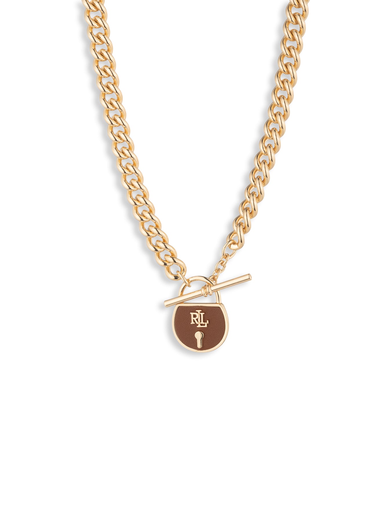 Leather Lock Pendant Gold/Brown