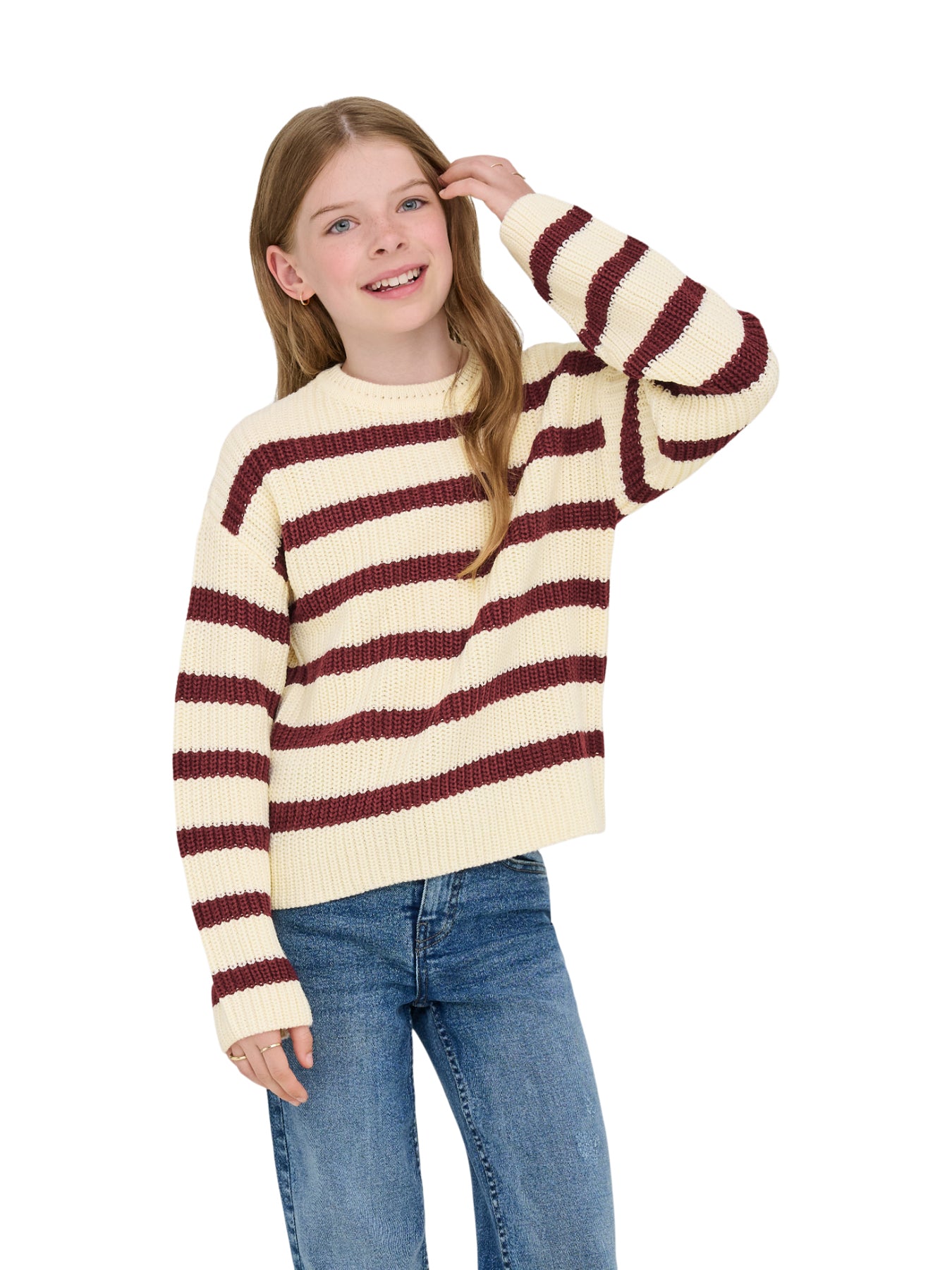 Justy Long Sleeves Stripe Pullover Knitwear Eggnog