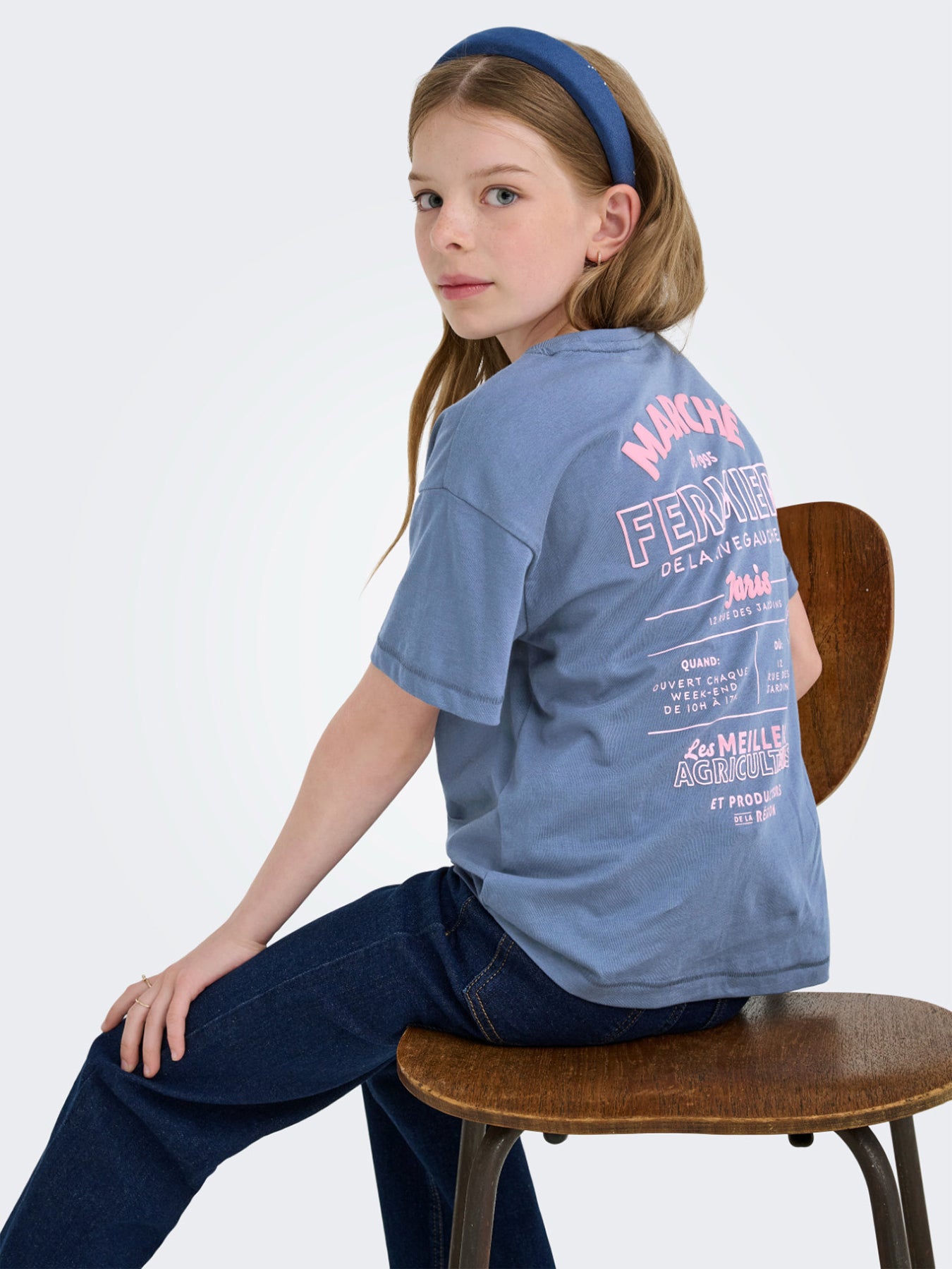 Mollie Life Short Sleeves Boxy Printed Top  Vintage Indigo