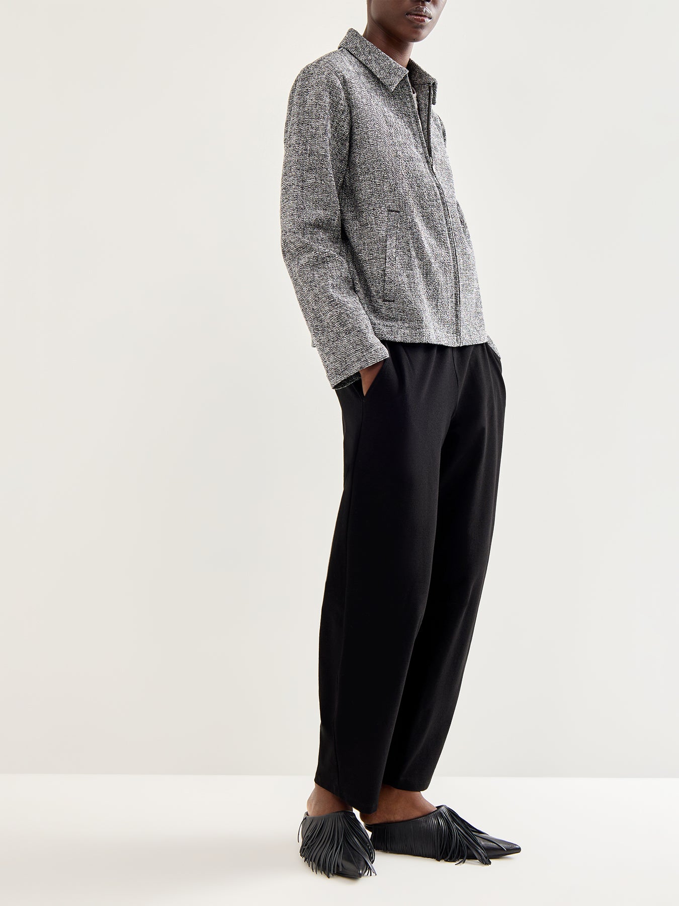 Classic Collar Zip-Up Jacket Black/White