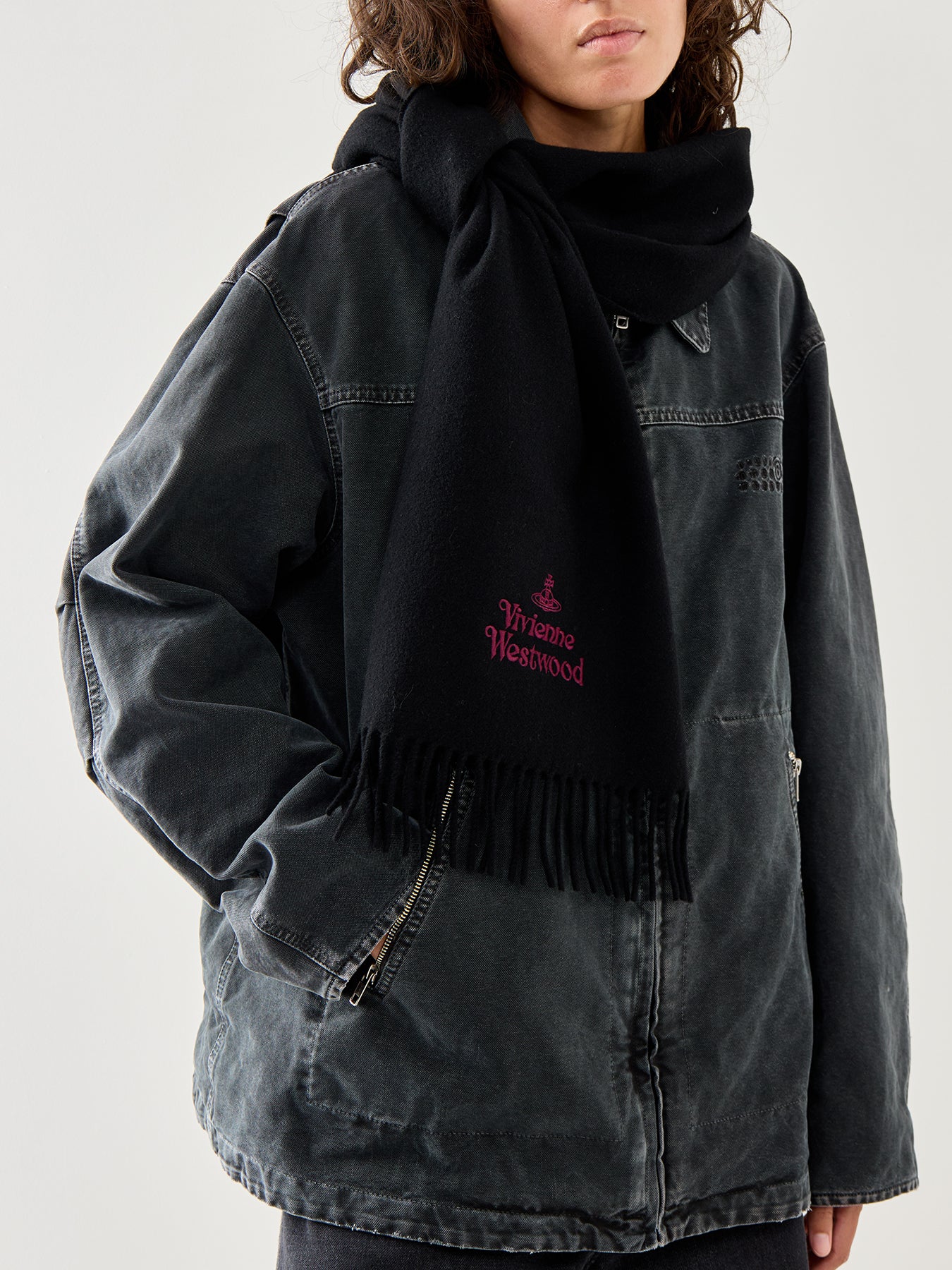 Embroidered Logo Scarf in Black