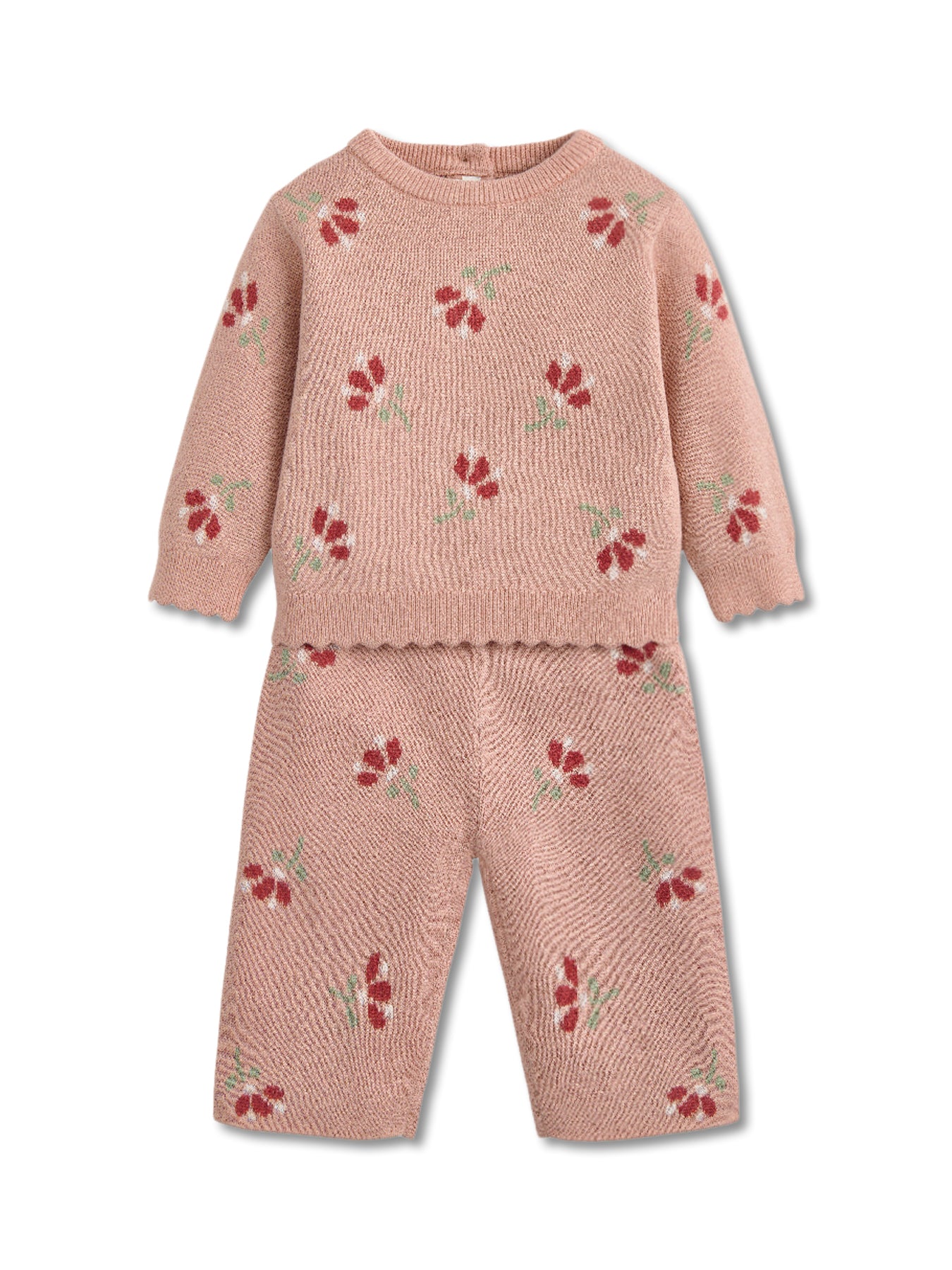 2Pc Knitted Floral Set Pink