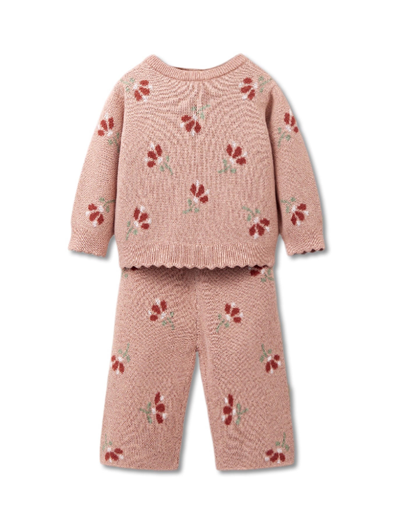 2Pc Knitted Floral Set Pink