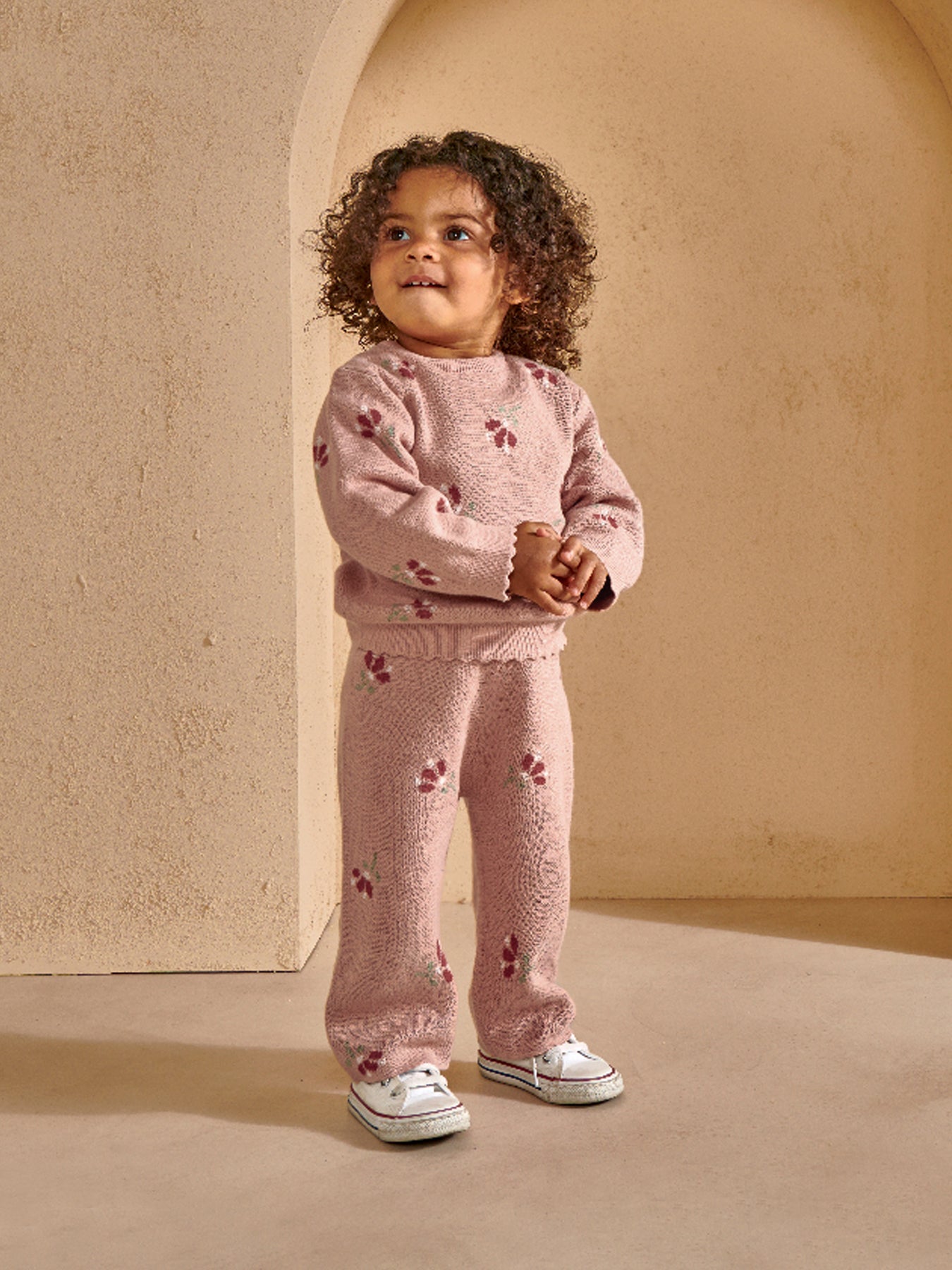 2Pc Knitted Floral Set Pink