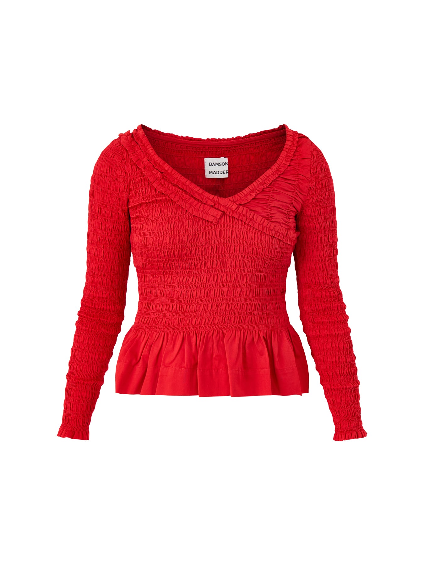 Suri Shirred Cotton Satin Blouse Red