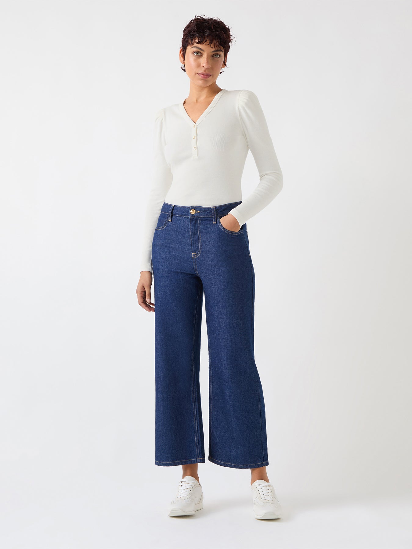 Carla Ivory Cotton Blend Henley Top