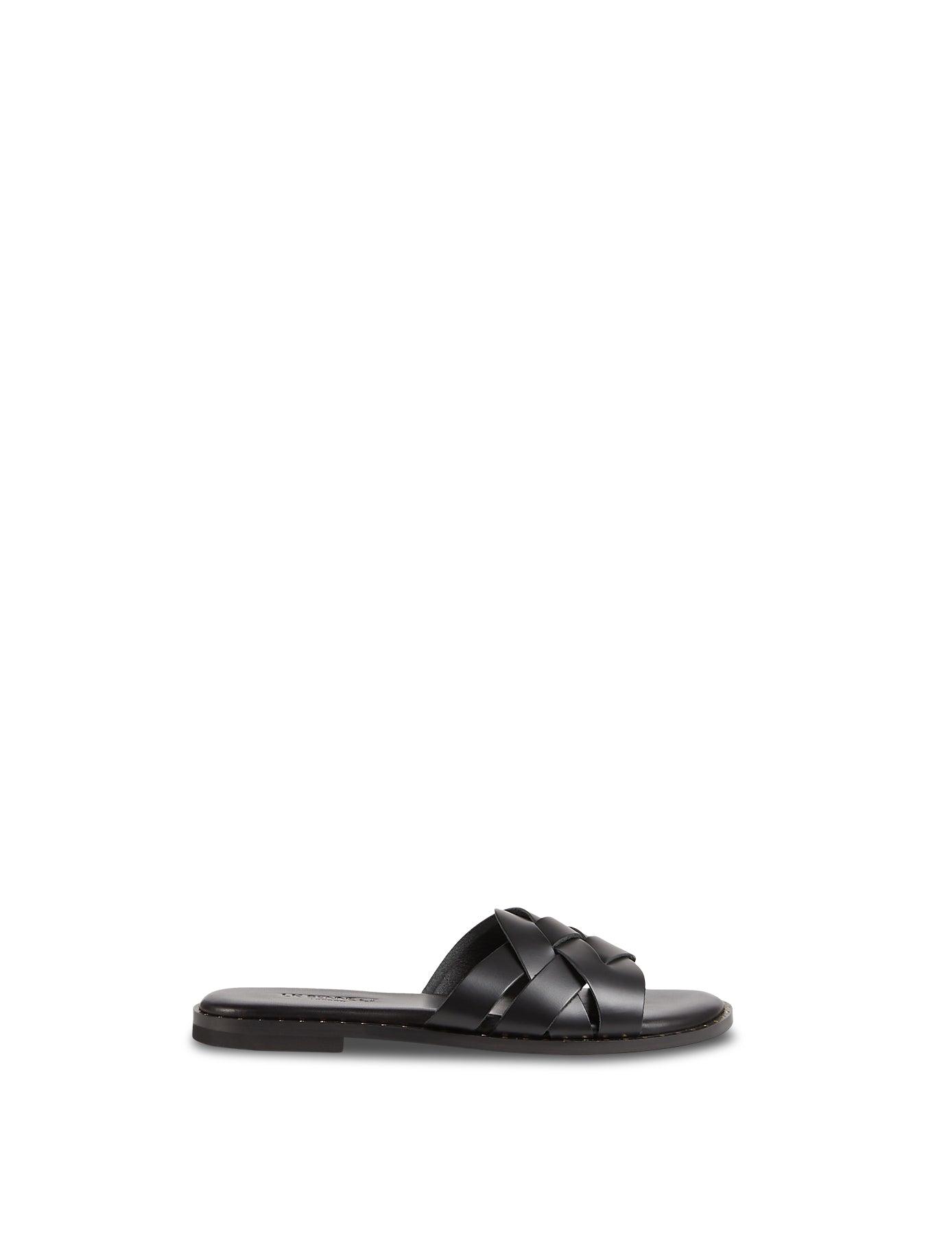 Black Amara Black Leather Flat Sliders