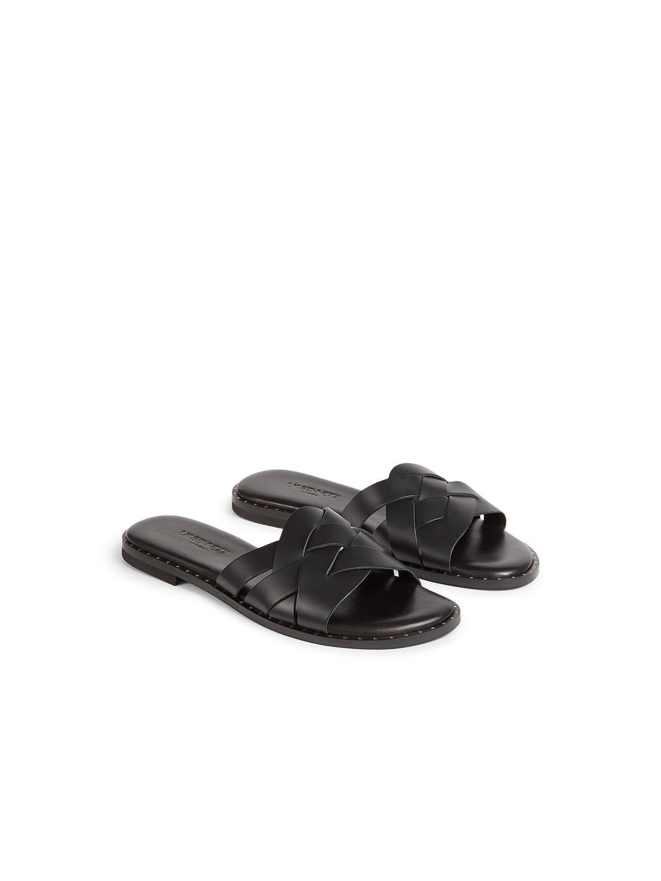 Black Amara Black Leather Flat Sliders