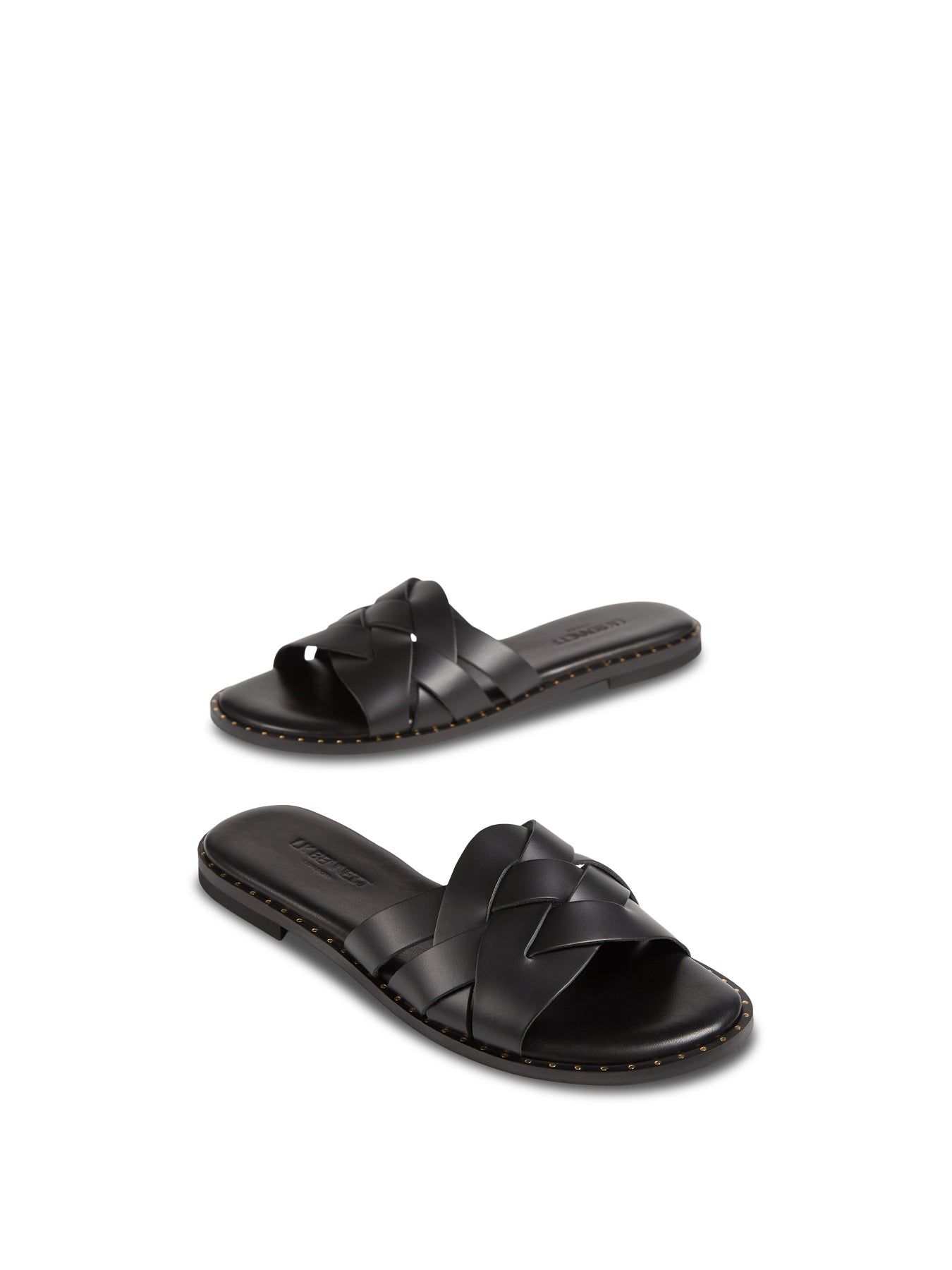 Black Amara Black Leather Flat Sliders