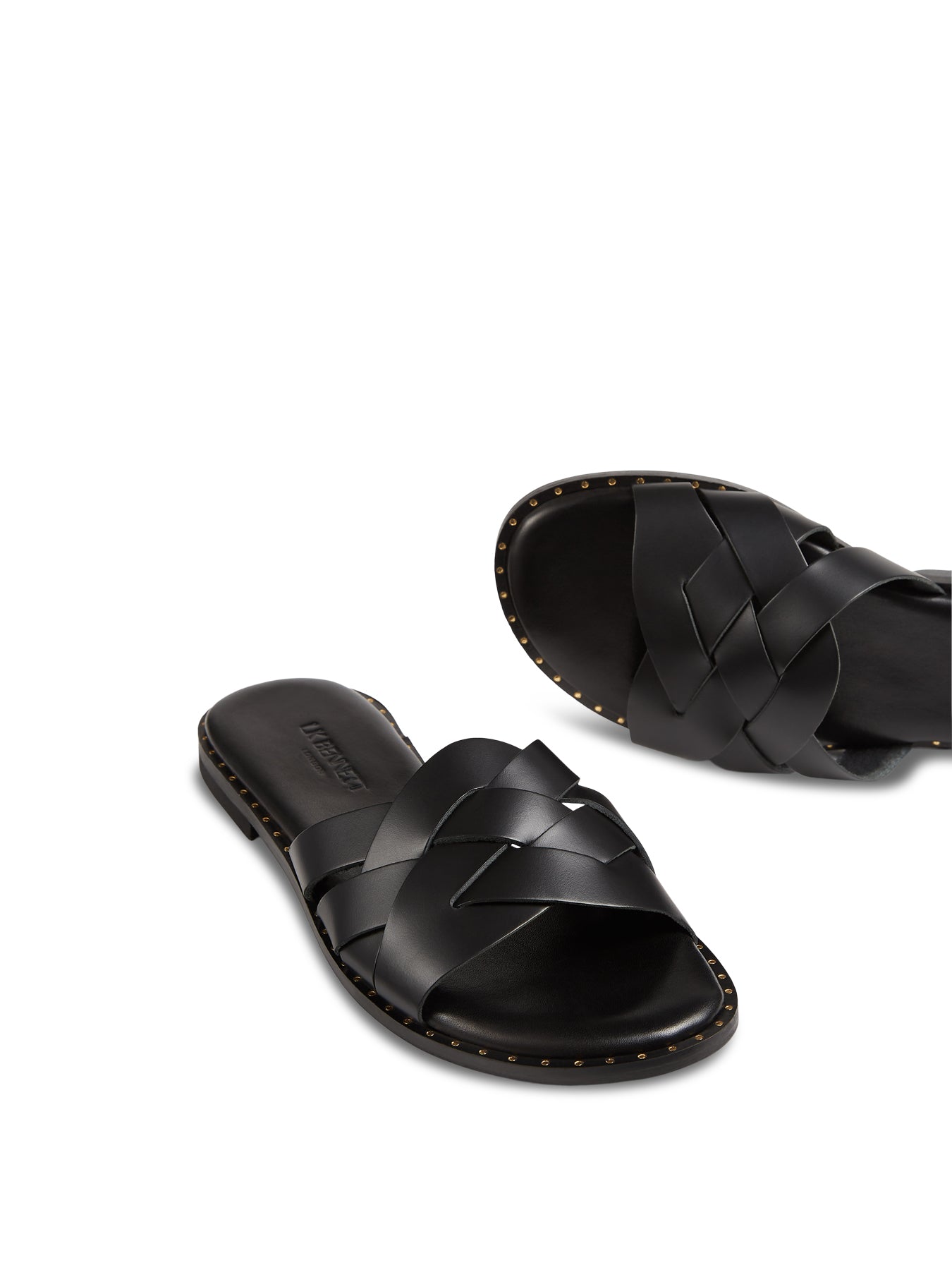 Black Amara Black Leather Flat Sliders