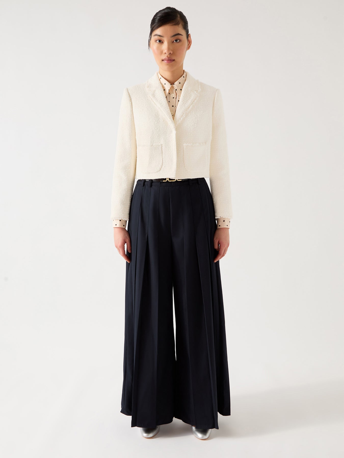 Cream Carla Ivory Cotton Cropped Collar  Jacket