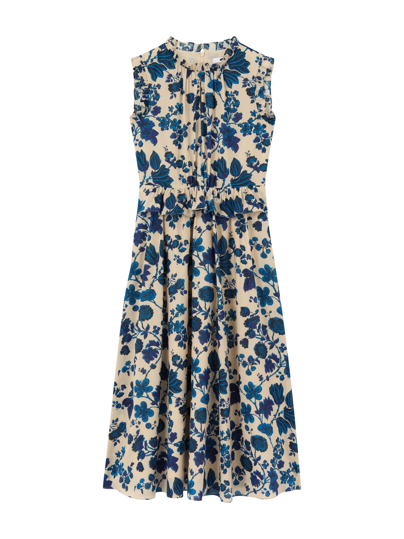 Cream Isolde Birch  & Blue Cotton Dress Cotton Voile Dress With Frill Detailing