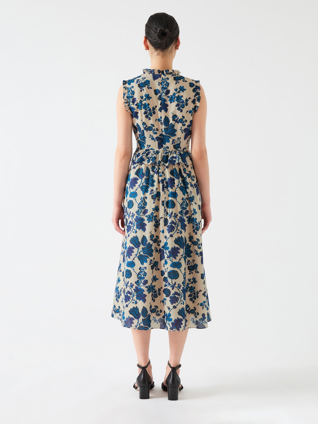 Cream Isolde Birch  & Blue Cotton Dress Cotton Voile Dress With Frill Detailing