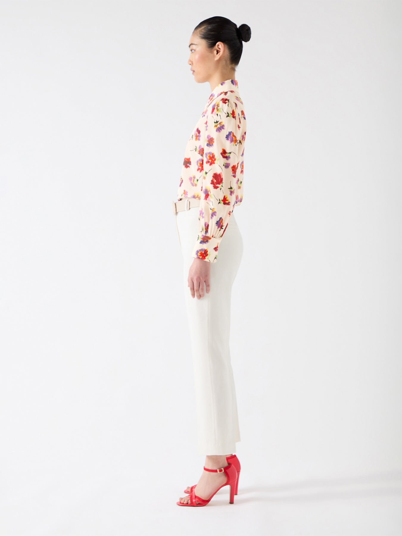 Cream Sonya Italian Straw Multi Silk Ikat Floral Silk Shirt