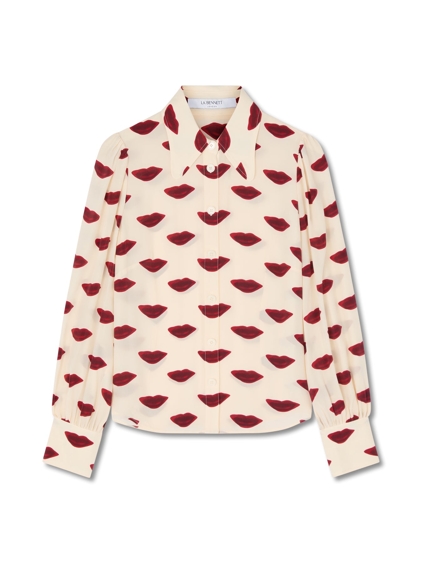 Red Sonya Red Silk Lips Print Silk Blouse