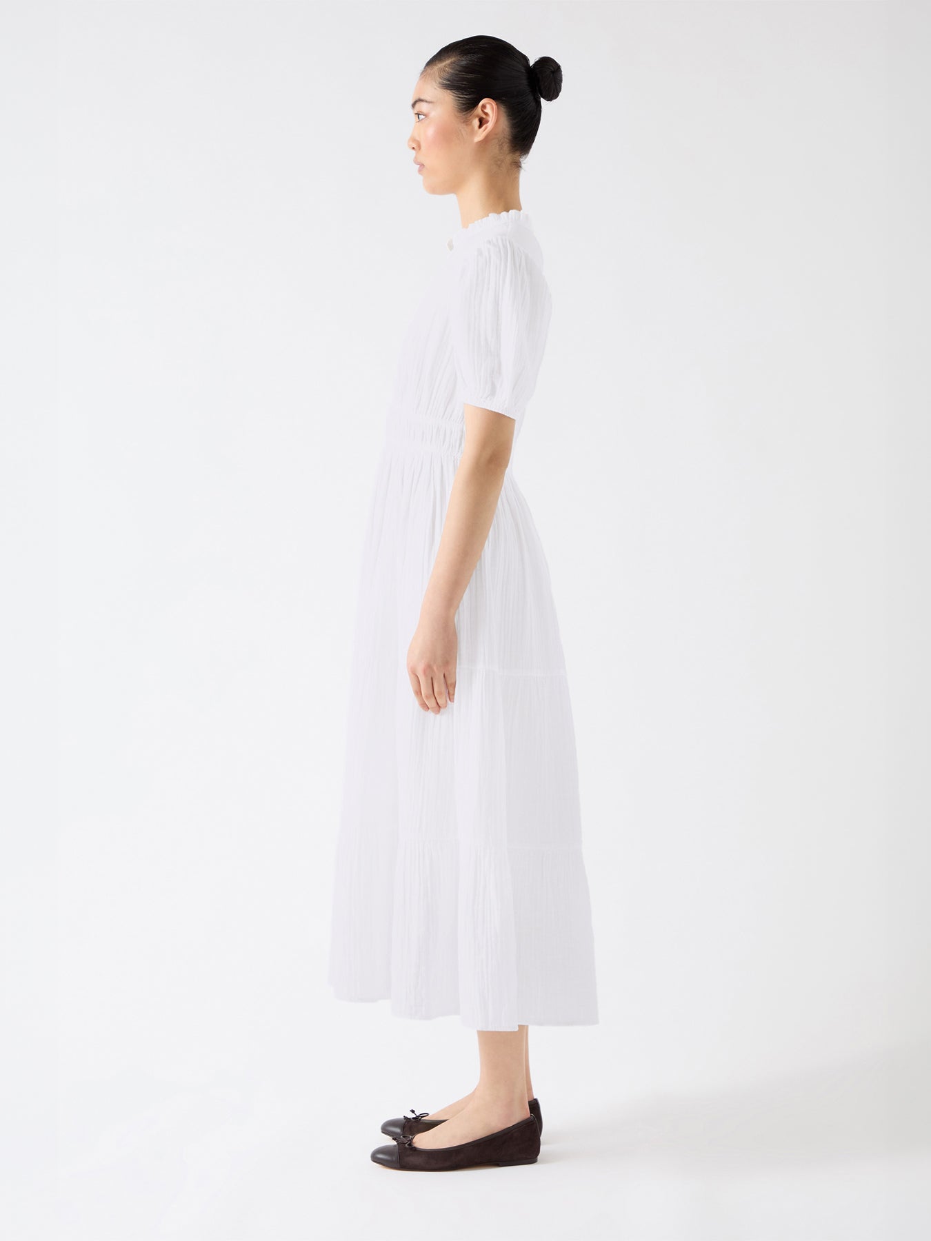 White Felicity White Cotton Gather Detail Cotton Dress