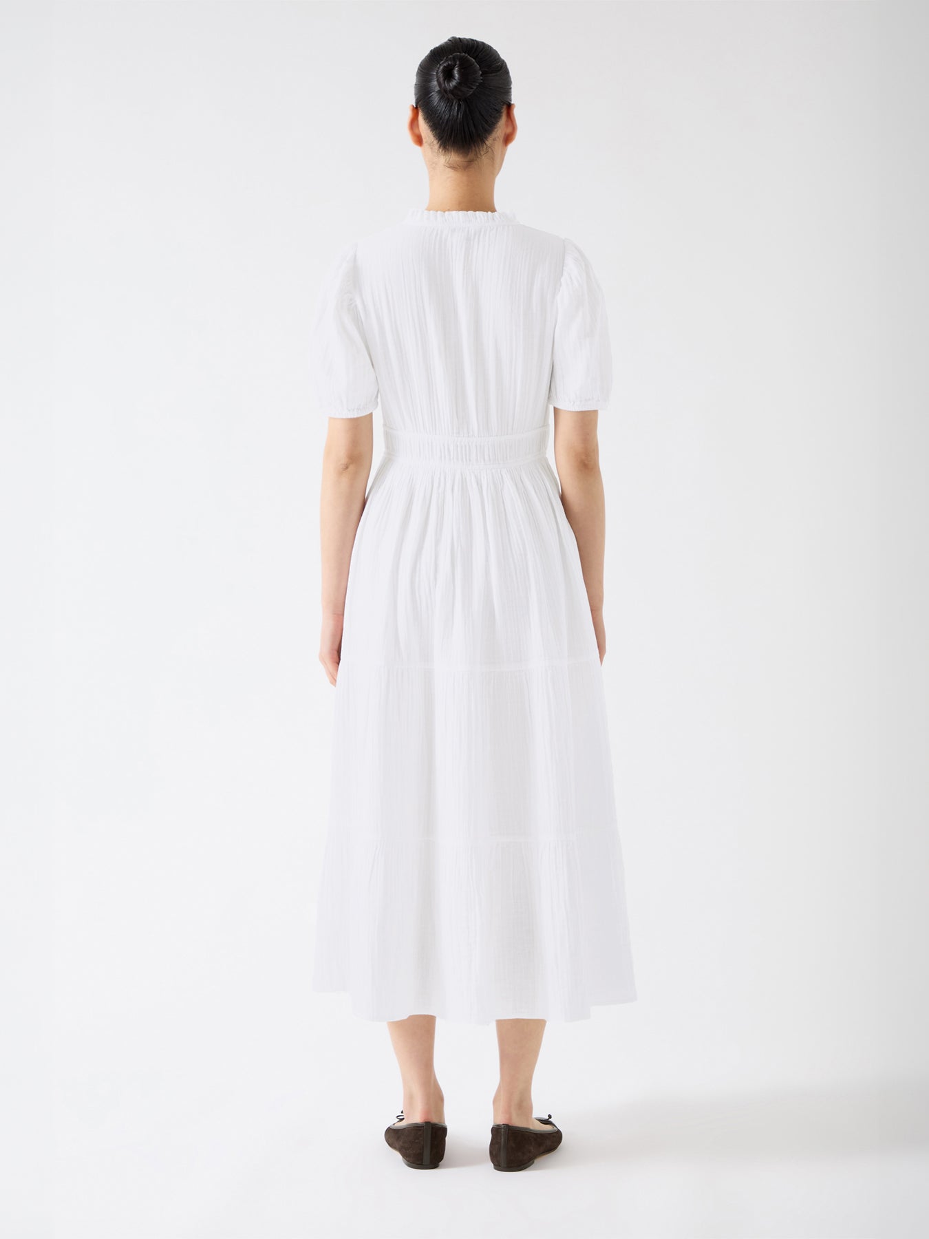 White Felicity White Cotton Gather Detail Cotton Dress