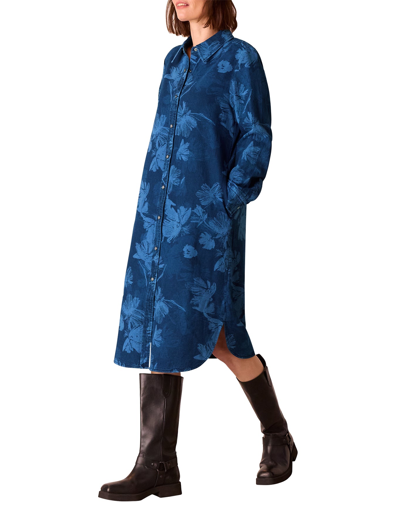 Denim Chalk Print Denim Shirt Dress