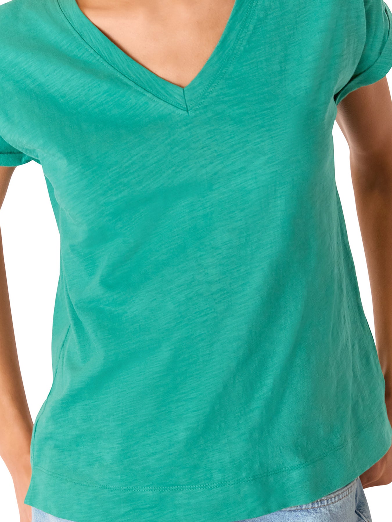 Green Willa V Neck Cap Sleeve Tee