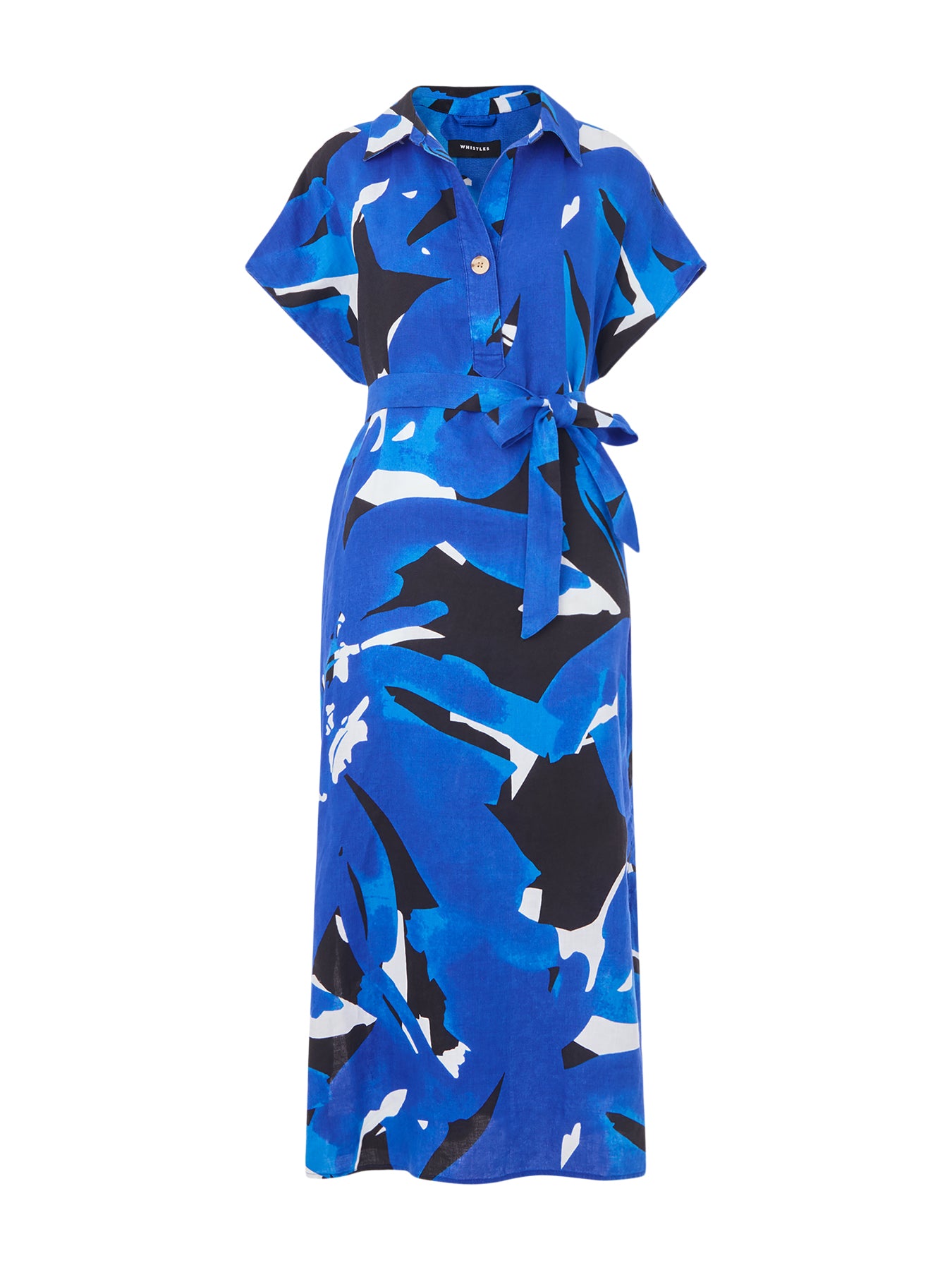 Blue/Multi Abstract Blooms Linen Dress