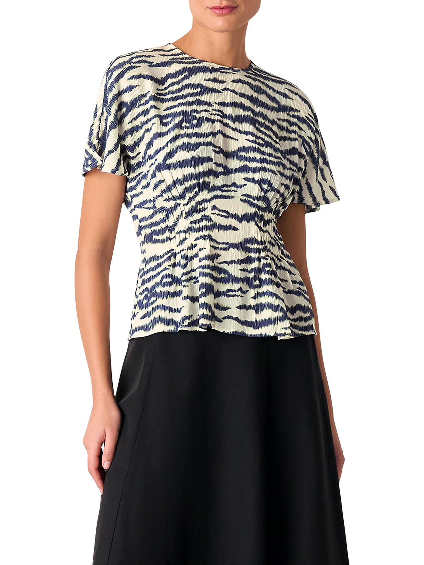 Ivory/Multi Feathered Tiger Shirred Blouse