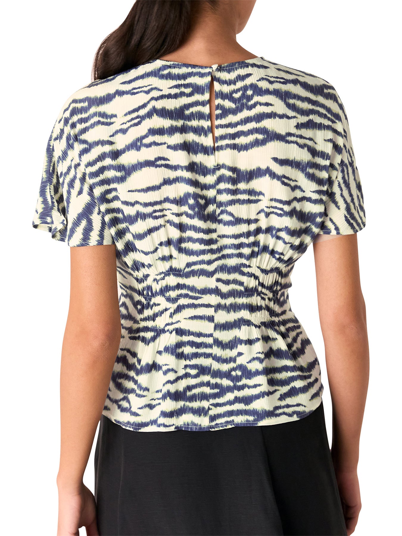 Ivory/Multi Feathered Tiger Shirred Blouse