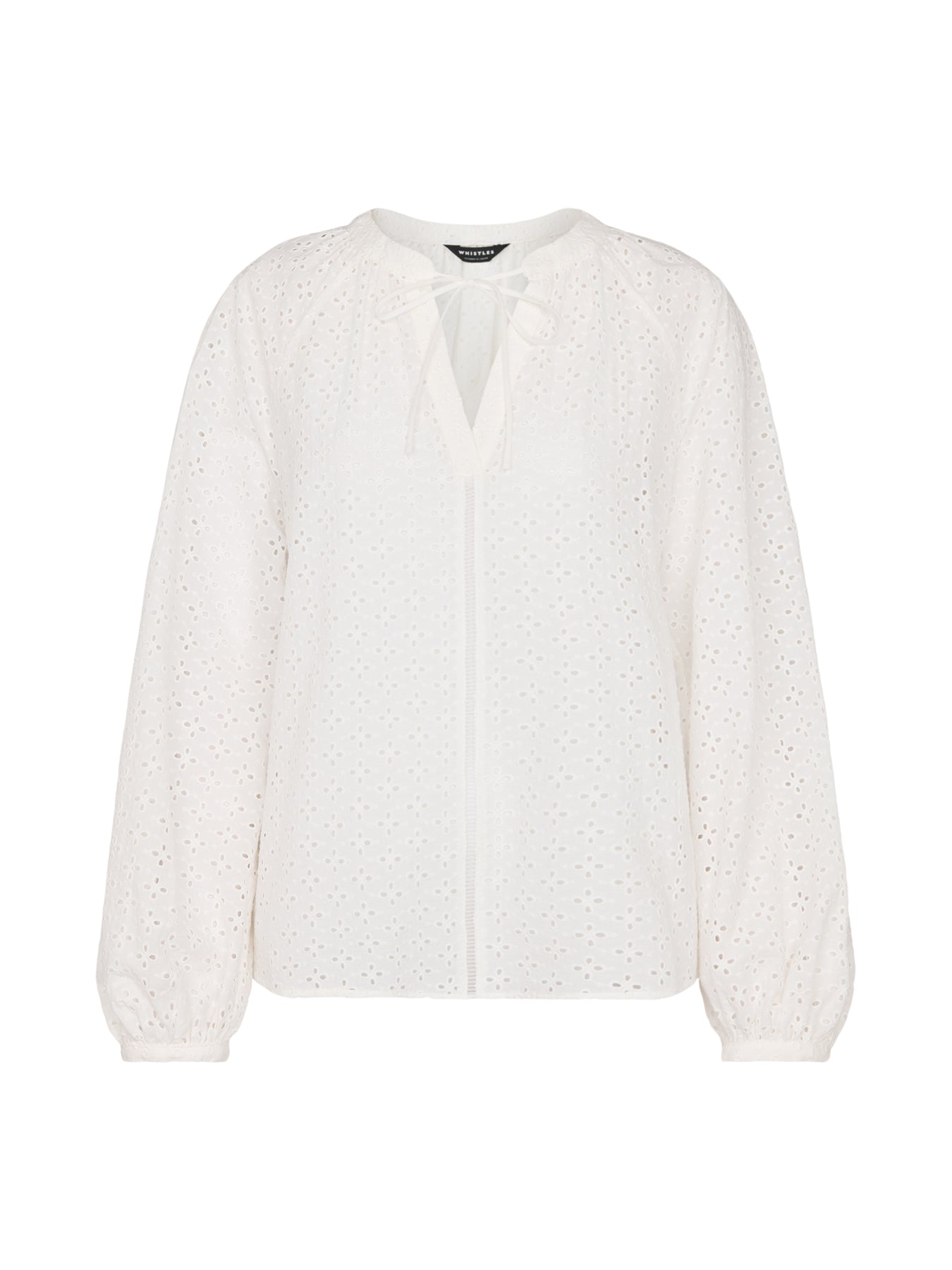 White Broderie V Neck Blouse