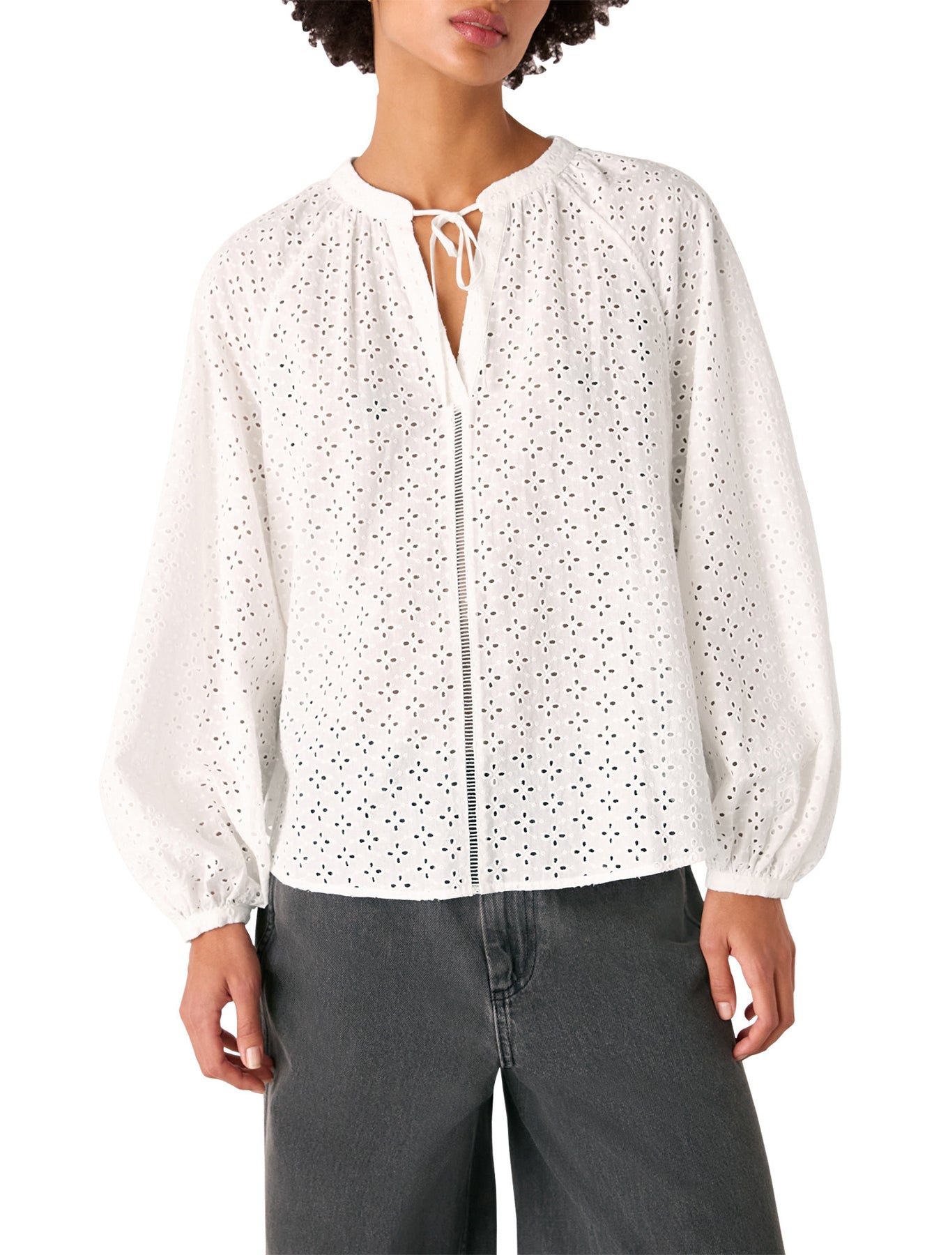 White Broderie V Neck Blouse